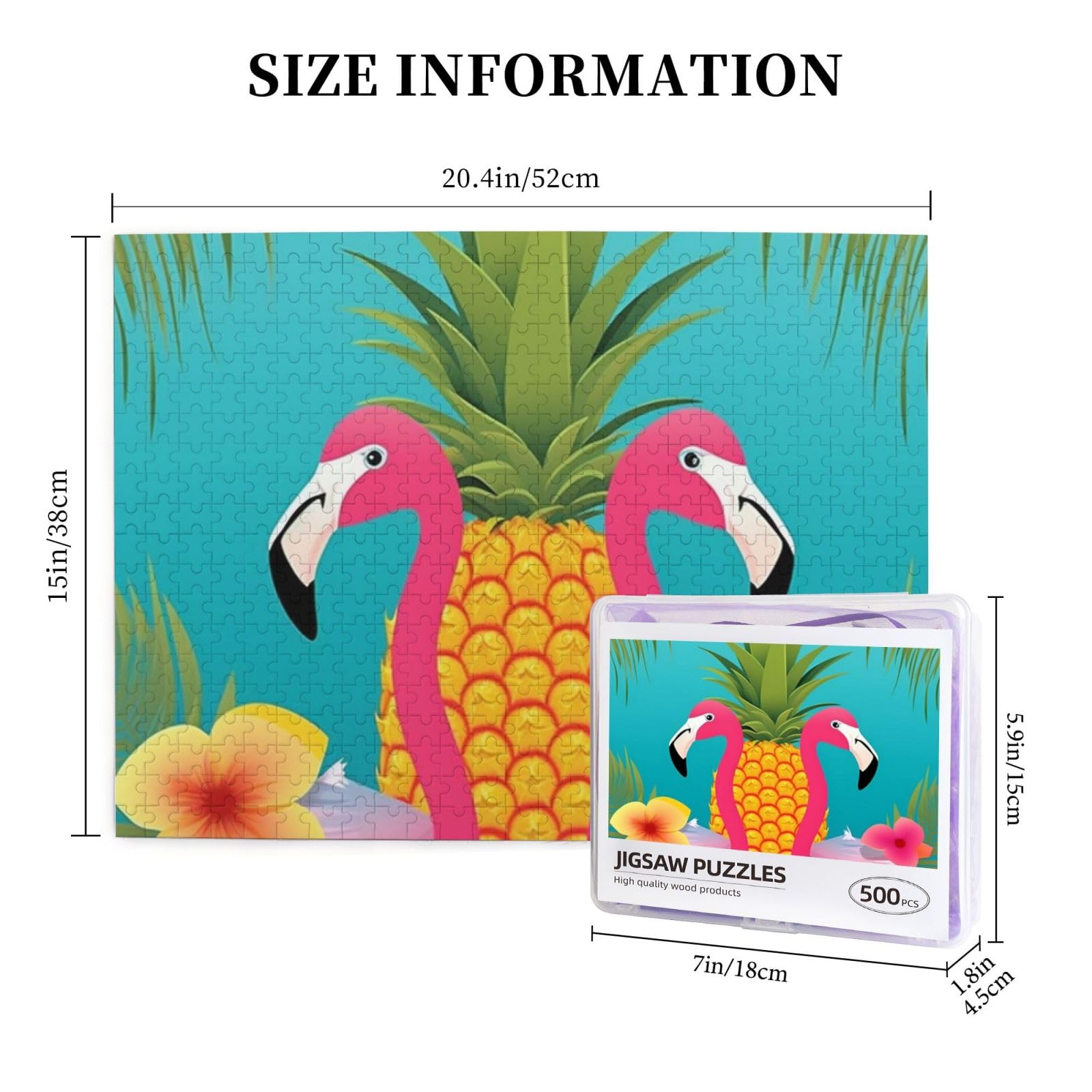 500-Piece Pineapple Flamingo Wooden Jigsaw Puzzle for Adults - Personalized Photo Puzzle with 20.4