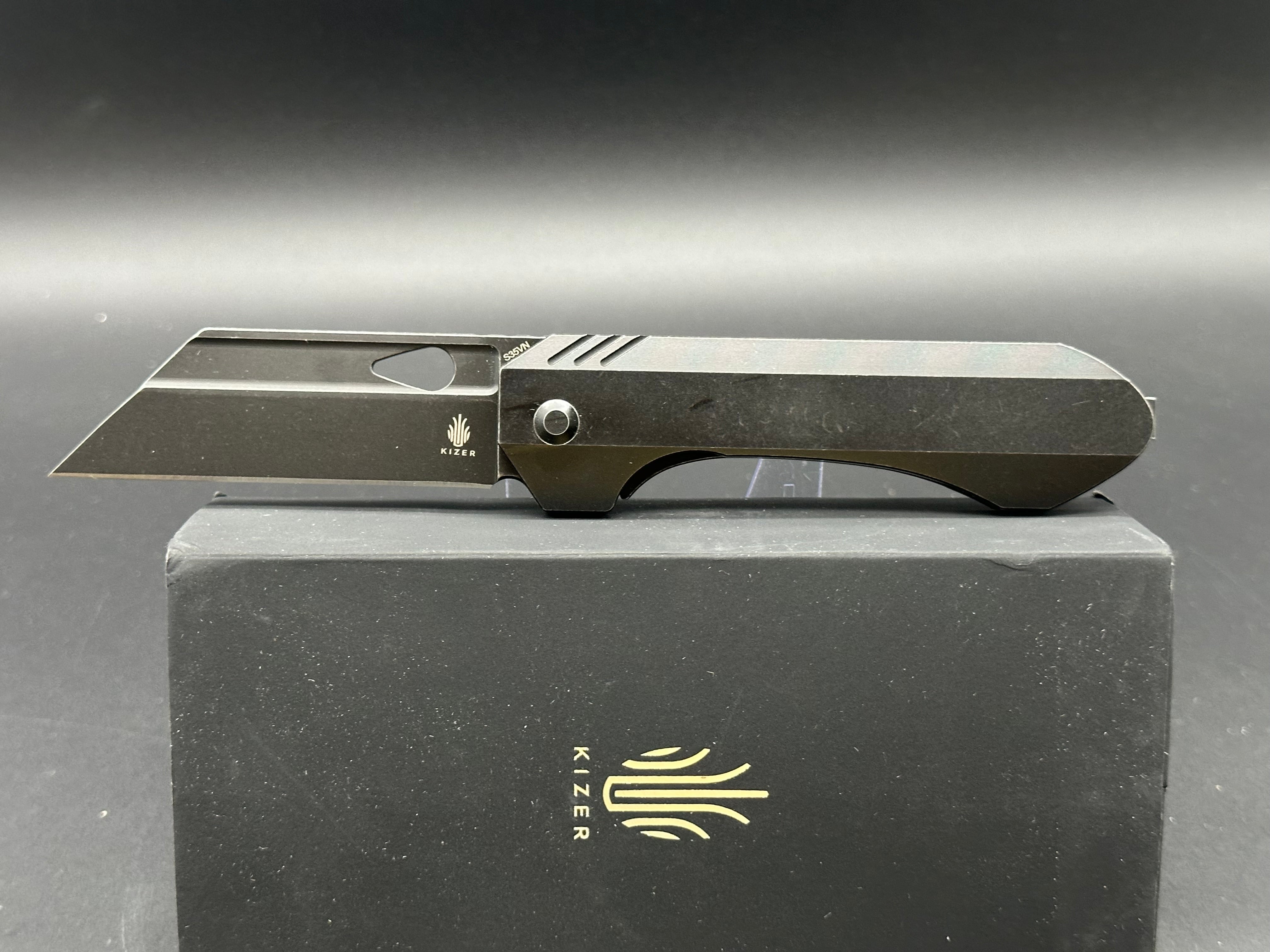 Kizer Huldra Frame Lock Knife - Black Titanium Handle, 3.2