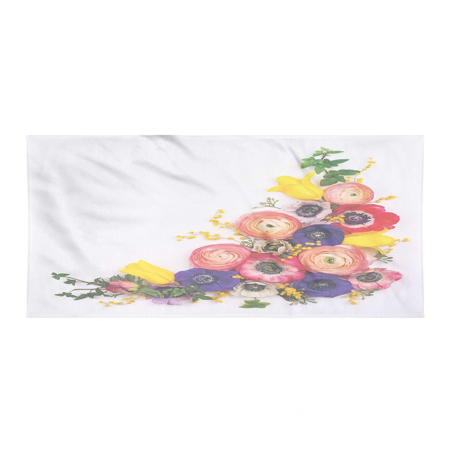 Ambesonne Quick Dry Microfiber Backpacking Towel - Floral Design with Anemone, English Roses, Buttercups & Herbs - Lightweight, Compact & Absorbent for Camping, Hiking, Travel, Beach & Gym Use