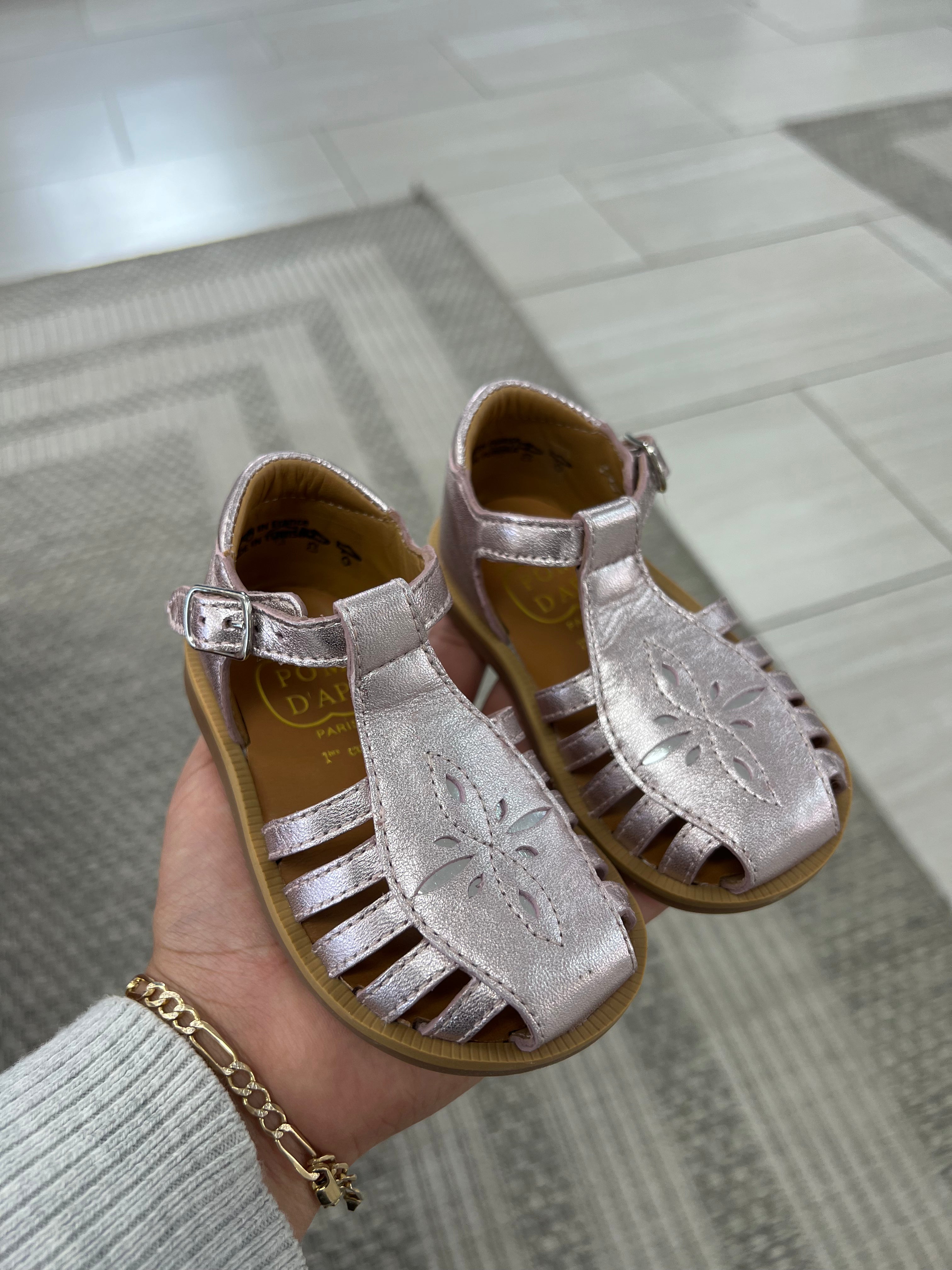 Pom D'Api Blush Gladiator Baby Sandals for Girls - Soft Leather First Walkers - Comfortable & Stylish Summer Shoes for Toddlers - Perfect for Beach, Park & Outdoor Play