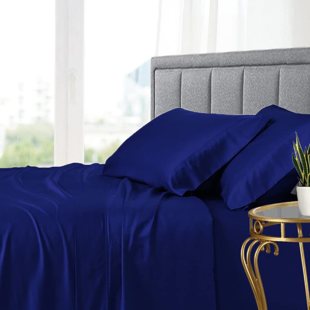 Premium 100% Bamboo Queen Sheet Set - 4-Piece Silky Soft Deep Pocket Cooling Bed Sheets for Hot Sleepers | Moisture Wicking, Temperature Regulating & Breathable Fabric in Royal Blue | Perfect for Summer Nights, Guest Rooms & Luxury Bedding Upgrades