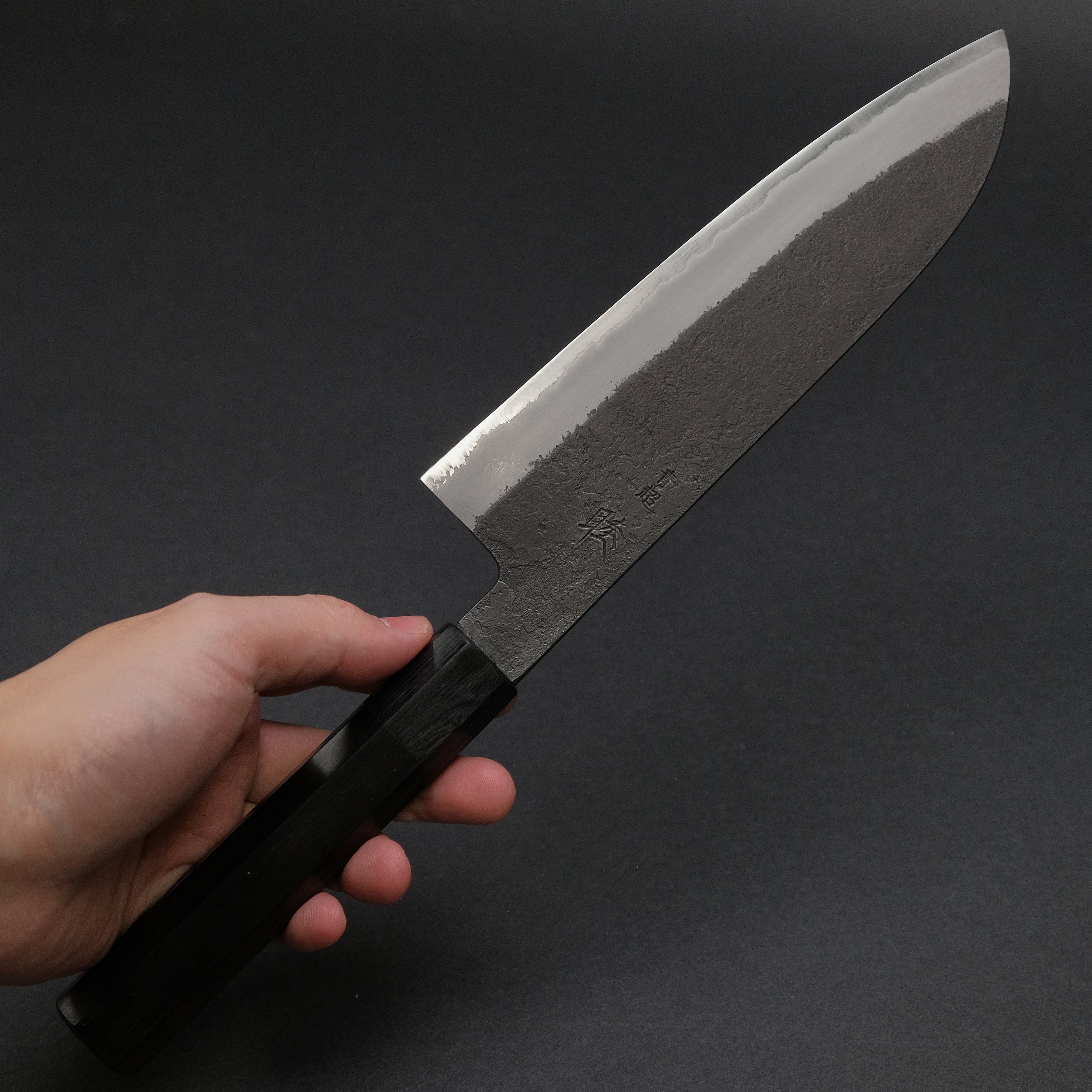 Premium Mutsumi Blue Super Kurouchi Nashiji Santoku Knife 180mm - Handcrafted Japanese Chef Knife with Ebony Wood Handle - Perfect for Slicing, Dicing & Chopping Vegetables, Meat & Fish