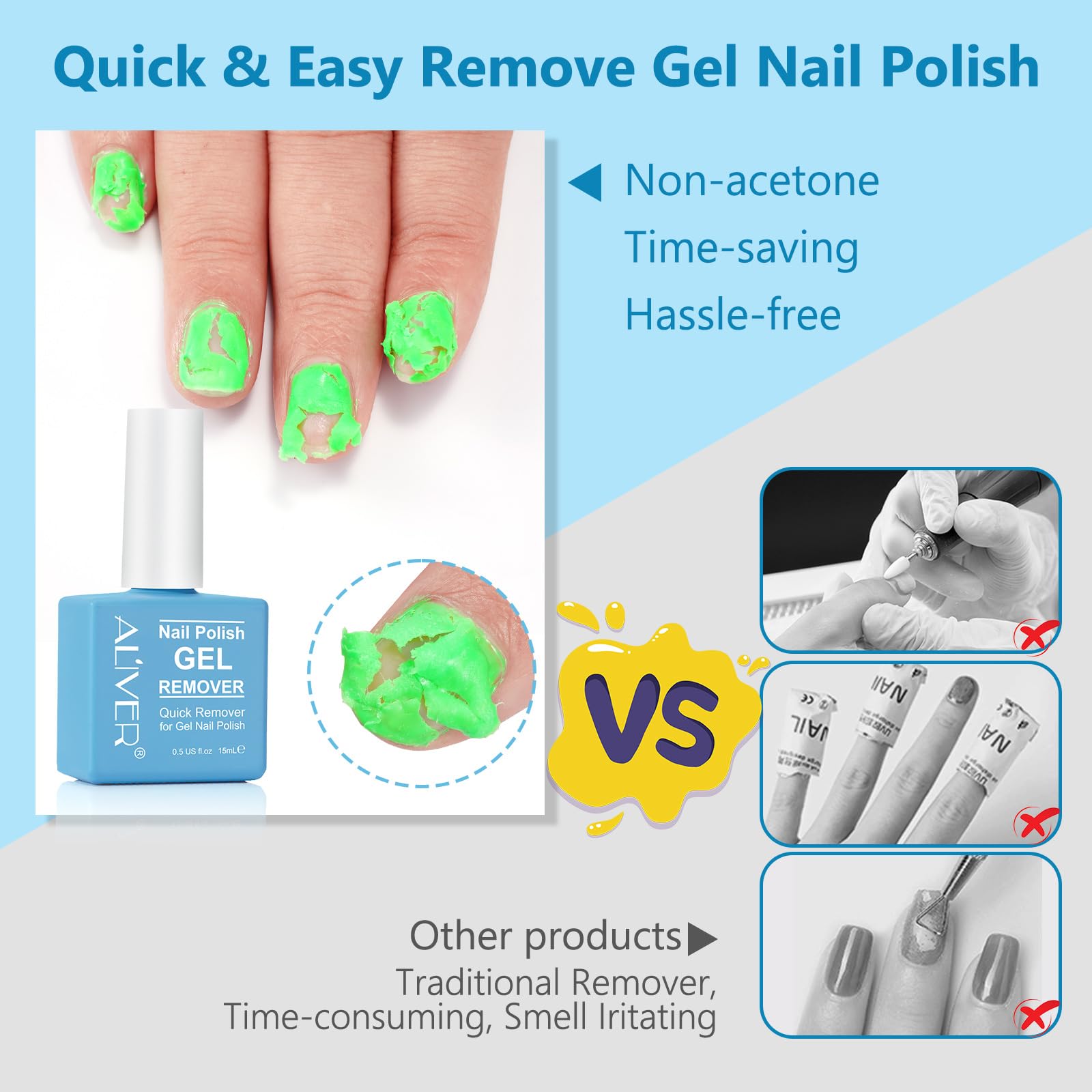 Professional Gel Nail Polish Remover (3 Pack) - Fast Soak Off Formula for Salon & Home Manicures - Easy to Use Nail Care Solution for Gel & Acrylic Nails Removal
