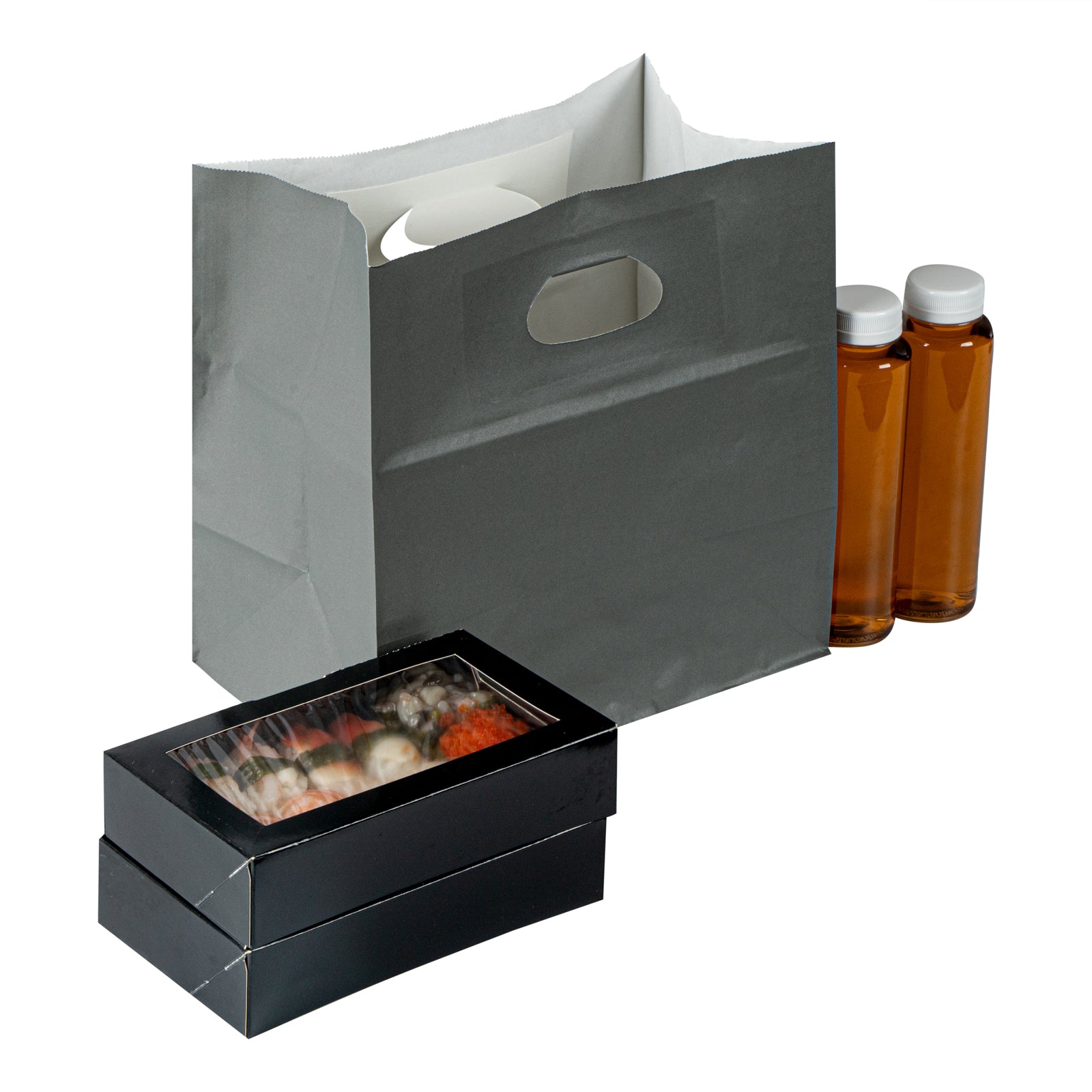 Eco-Friendly Gray Paper Take Out Bags with Handles - 11