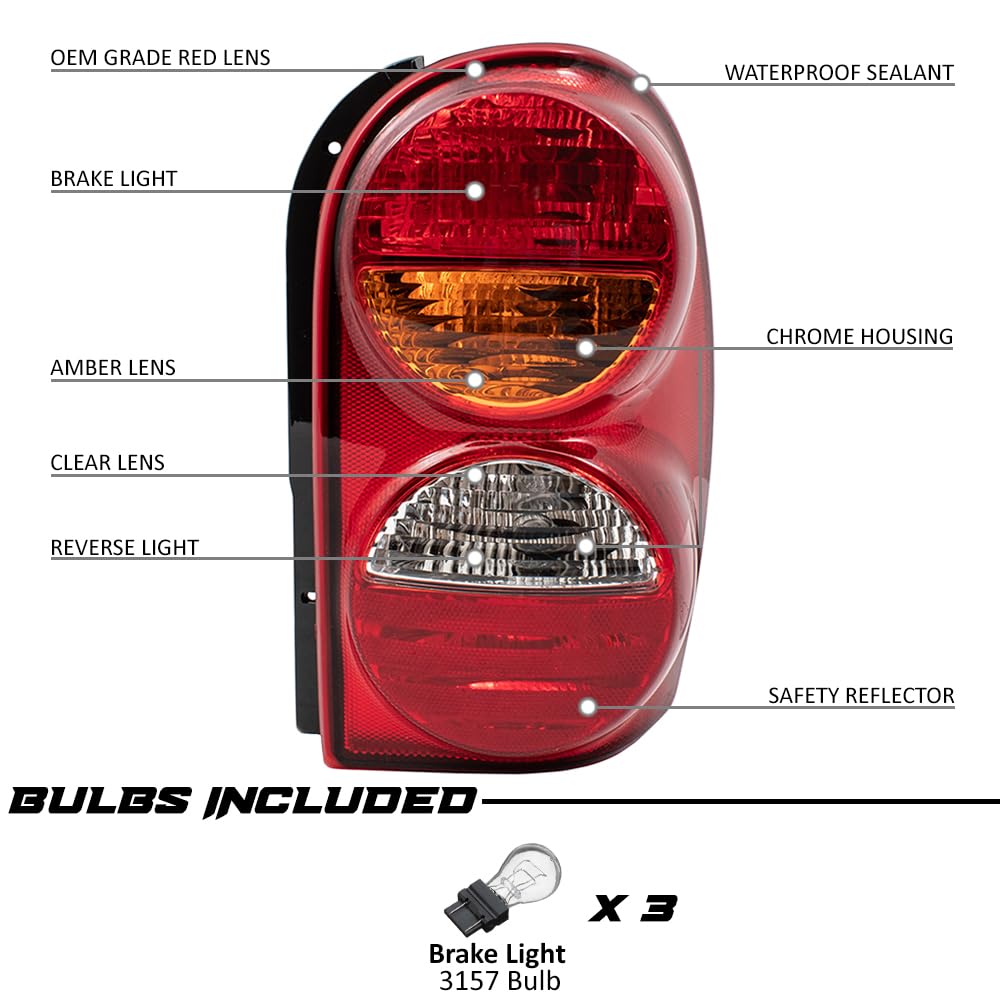 EPIC LIGHTING OE Style Replacement Rear Brake Tail Lights Assembly for 2002-2004 Jeep Liberty - Compatible with Part Numbers CH2800149, 55155829AH, CH2801149, 55155828AH - Perfect for Off-Roading, Night Driving & Vehicle Customization