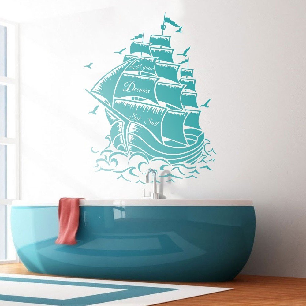 Pirate Ship Wall Decal - Nautical Vinyl Wall Sticker for Home Decor, Sailboat Wall Mural Art in Dark Brown | Perfect for Kids' Room, Nursery, or Themed Party Decorations