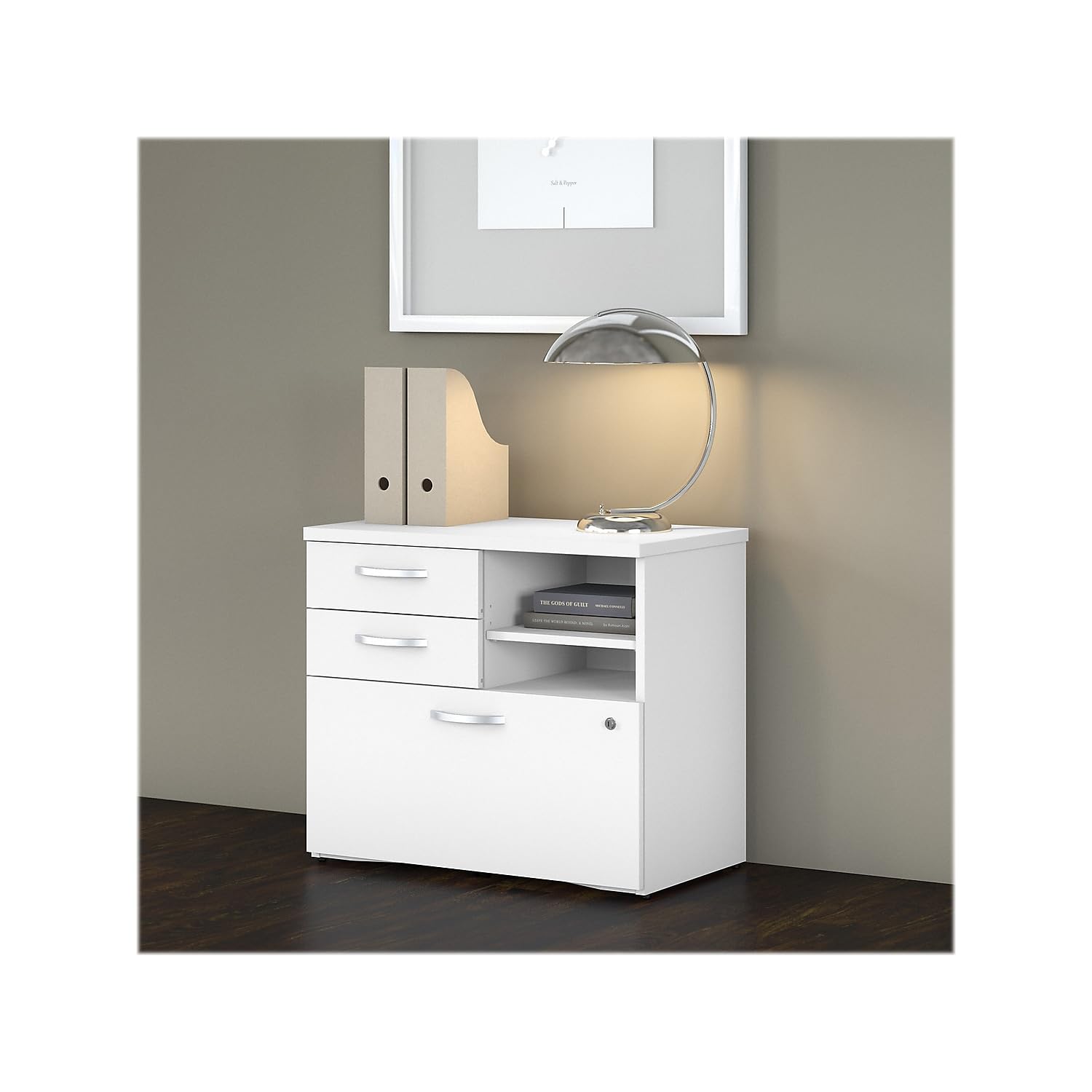 White Office Storage Cabinet with Drawers & Shelves - Bush Business Furniture Studio C for Home & Professional Workspace Organization | Perfect for Files, Supplies & Workspace Clutter Control