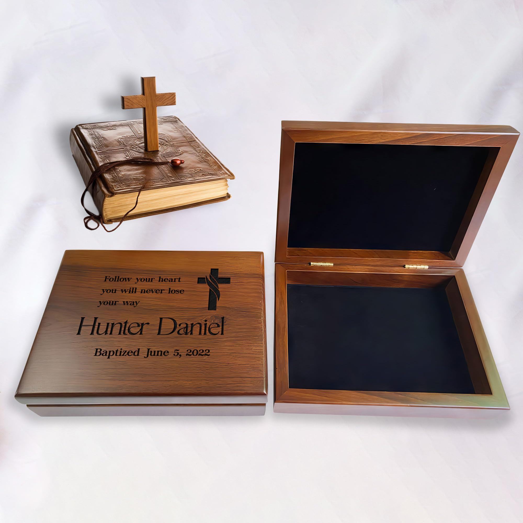 Personalized Baptism Keepsake Box - Wooden Confirmation Gift for Boys & Girls, First Communion Gift Set with Engraving - Catholic Sacrament Memory Box for Christening, Baby Dedication & Religious Milestones