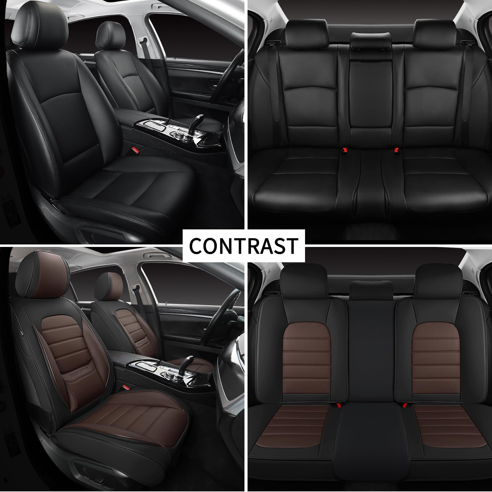 Premium Universal Leather Car Seat Covers Full Set (5 Seats) - Waterproof & Breathable Front & Rear Seat Protectors for Sedans, Trucks, SUVs - Black & Brown | Perfect for Daily Commuting, Road Trips & Family Protection