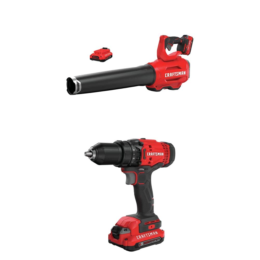 CRAFTSMAN CMCBL720D2 V20 Cordless Handheld Leaf Blower & CMCD700C1 V20 Brushless Drill/Driver Combo Kit - Perfect for Yard Work, DIY Projects & Home Improvement Tasks