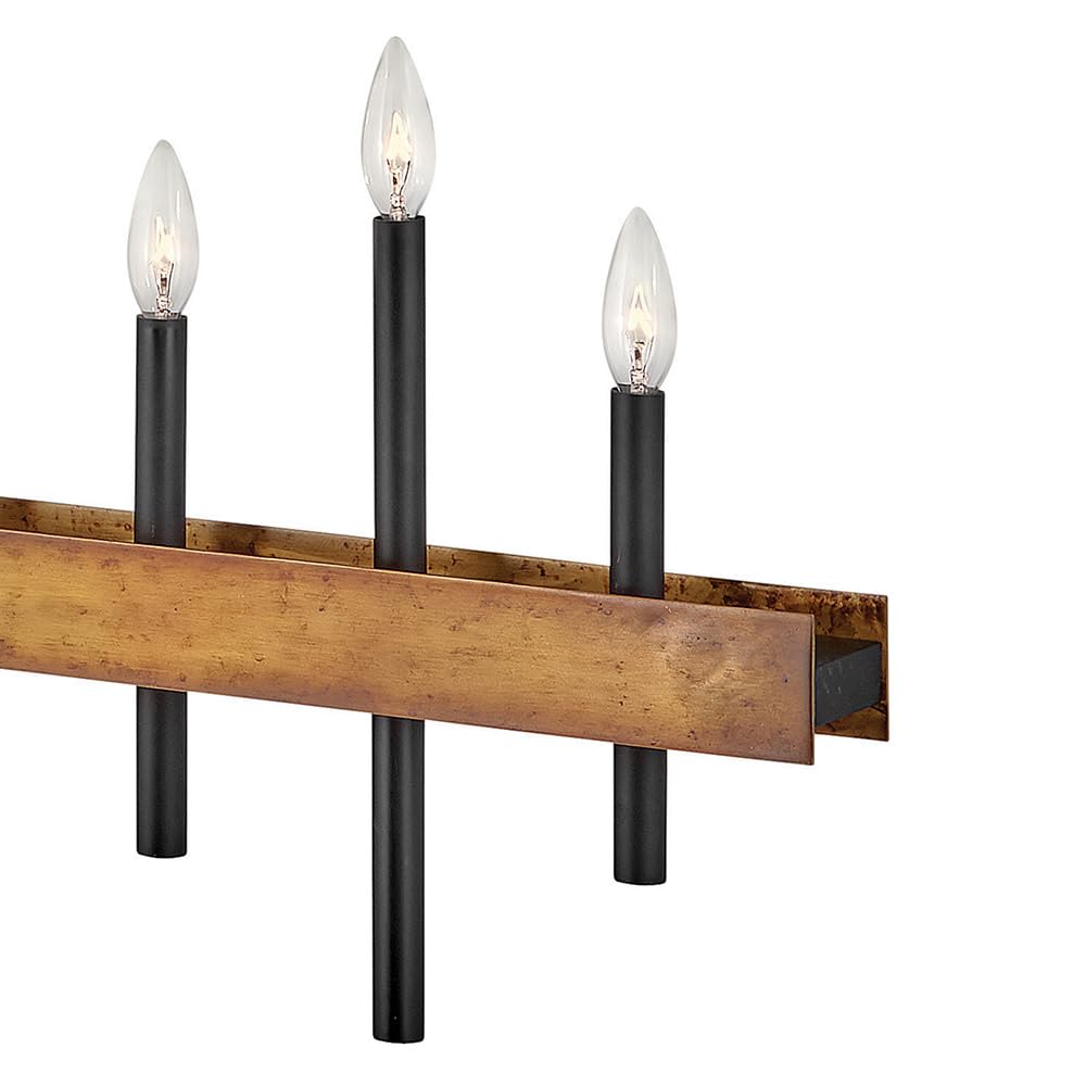 Hinkley Wells Collection 12-Light Linear Chandelier in Weathered Brass - Modern Farmhouse Lighting for Dining Room, Kitchen Island & Entryway