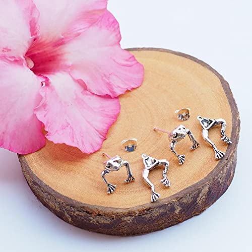 2 Pcs Vintage Silver Frog Earrings - Cute Animal Dangle Post Earrings for Women & Girls - Perfect for Casual Wear, Parties & Gifts