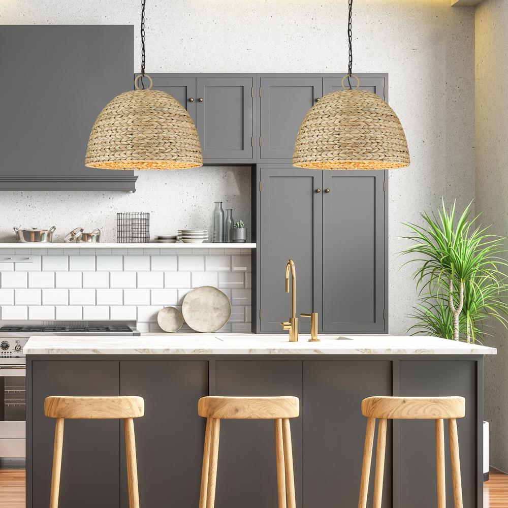 Remi 5-Light Modern Woven Rattan Pendant Light Fixture - Perfect for Dining Room, Kitchen Island, or Living Room Ceiling Lighting