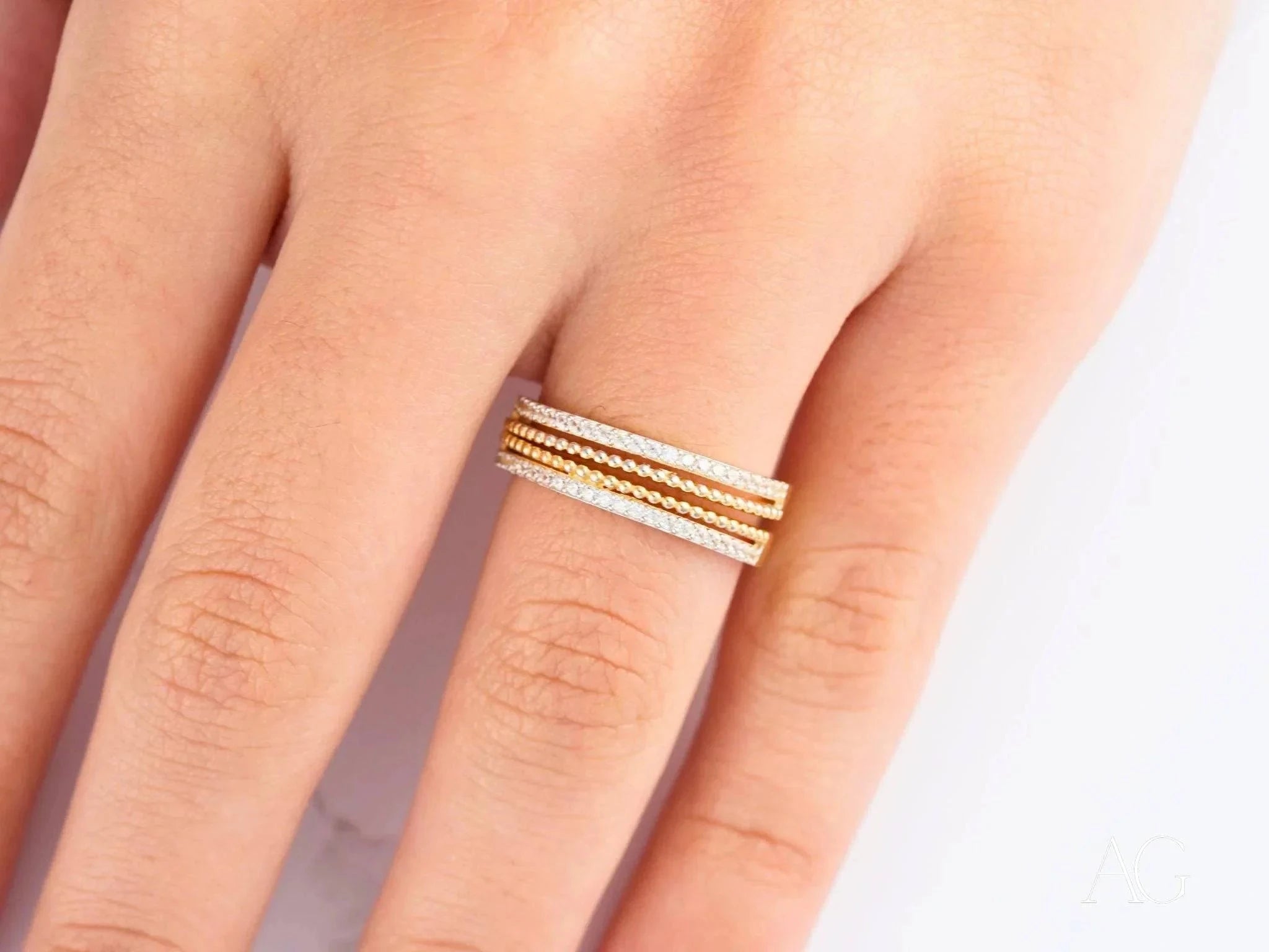 18K Yellow Gold CZ Half Round Ring - Elegant & Timeless Jewelry for Women, Perfect for Weddings, Anniversaries & Special Occasions