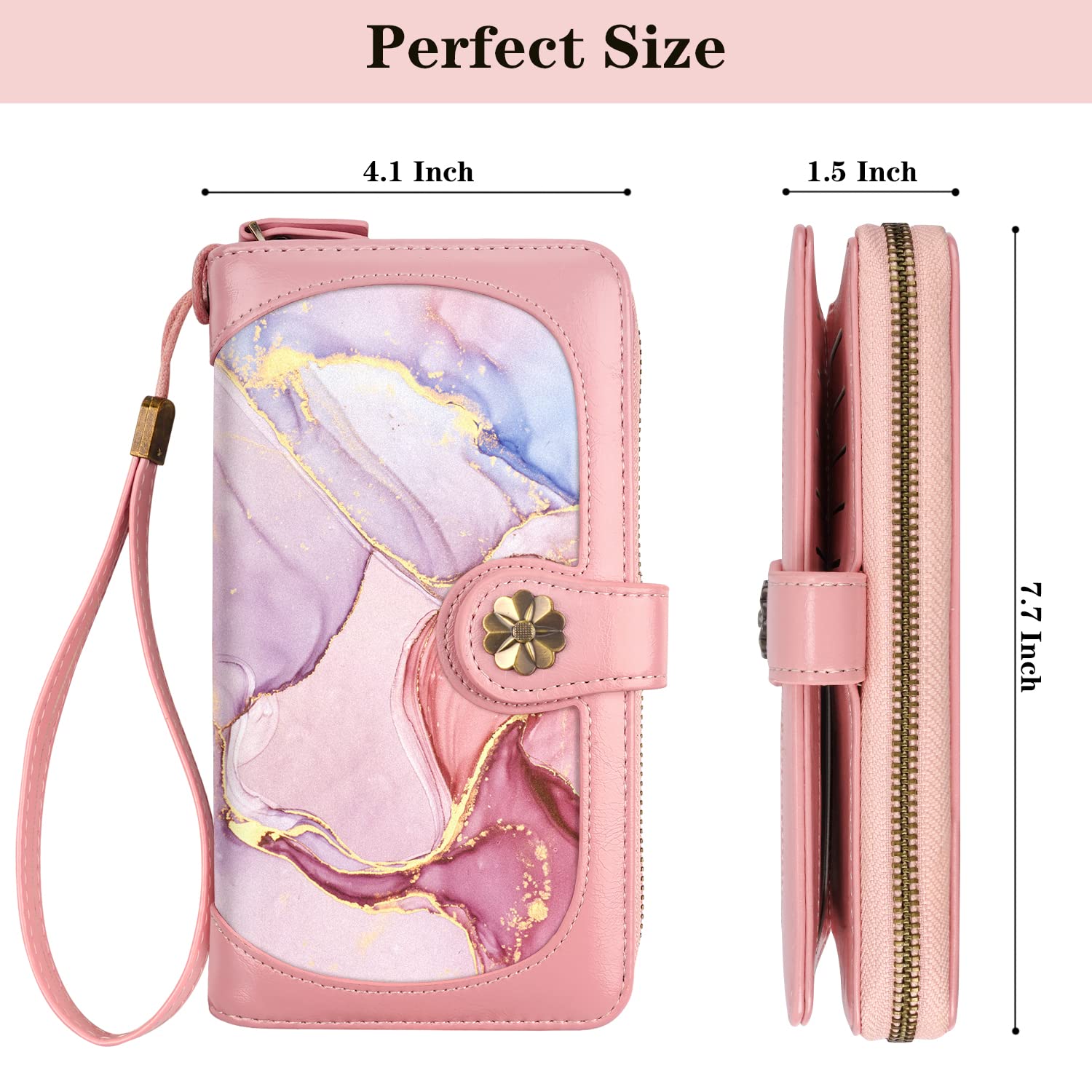 Women's RFID Blocking Leather Wallet with Multi-Card Holder & Wrist Strap - Slim Clutch Purse for Credit Cards, Cash & ID - Perfect for Travel, Shopping & Everyday Use