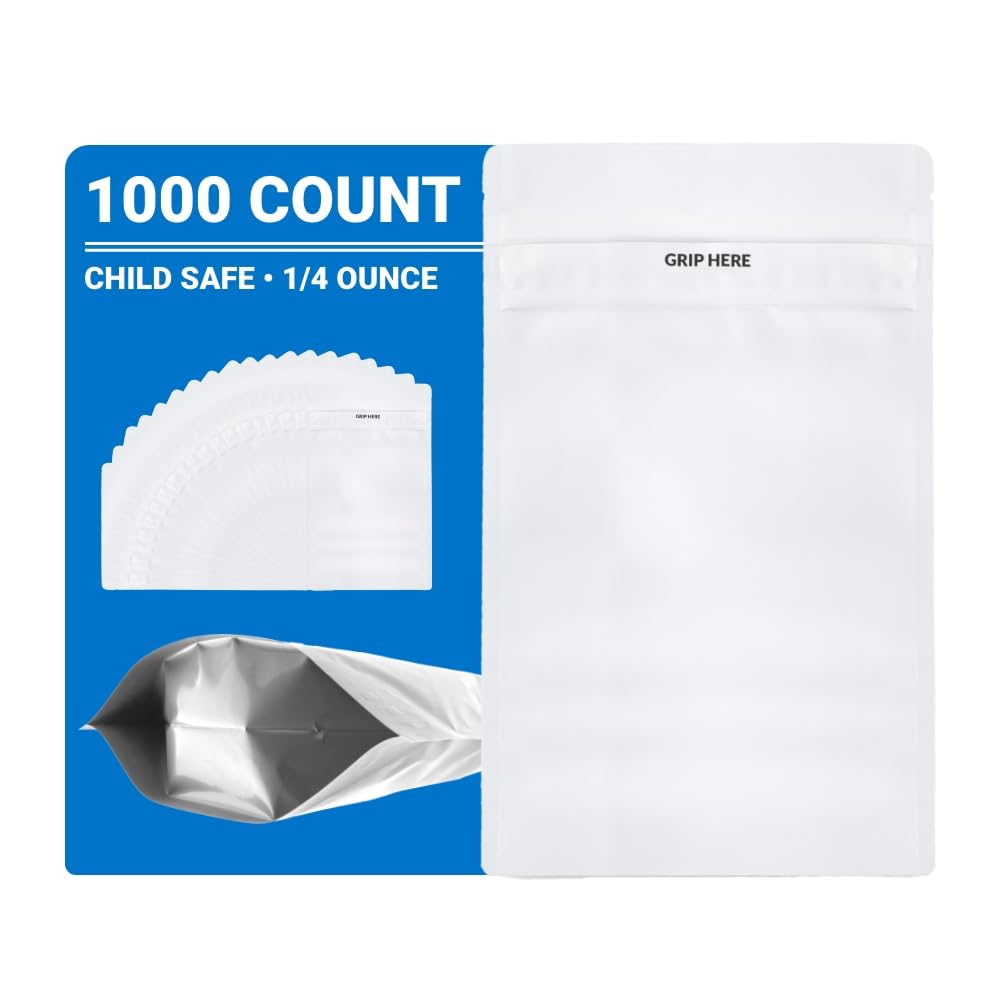 Child Resistant Mylar Bags with Grip N Pull Seal - 1000 Pack of 6.7