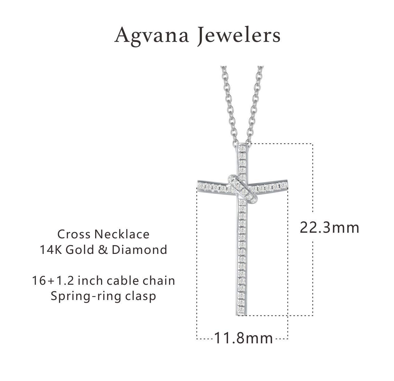 14K White Gold Diamond Cross Necklace for Women - Elegant Gift for Mom, Wife, Her