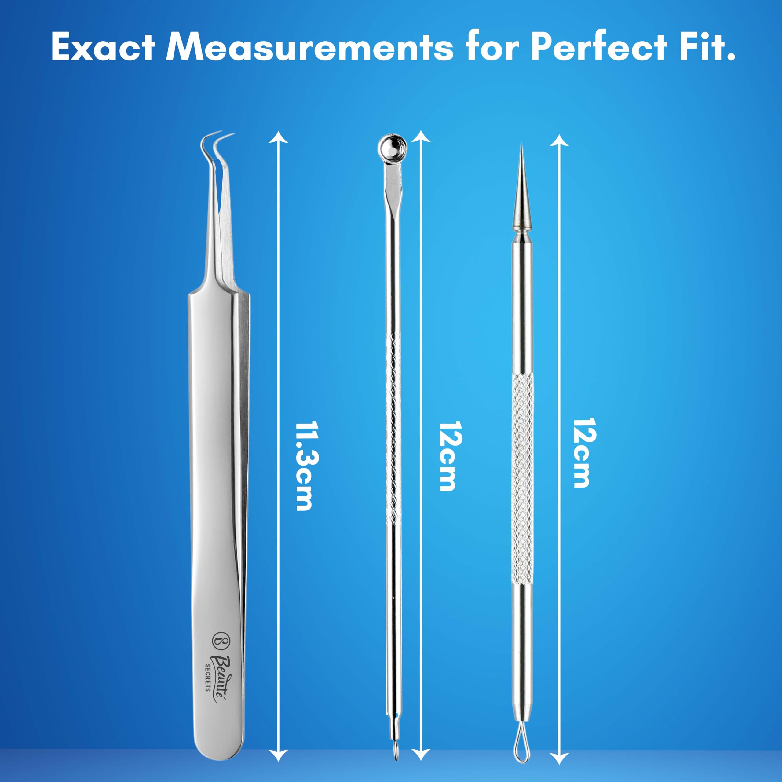 Beauté Secrets Acne Extractor Kit - Professional Blackhead Tweezers & Pimple Popper Tool Set for Ingrown Hair & Facial Impurities Removal - Perfect for Home Skincare & Spa Treatments