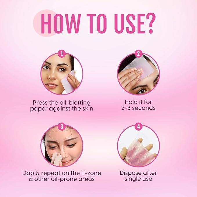 KICHKER Oil Absorbing Sheets for Face - 100pcs Bamboo Charcoal & Green Tea Blotting Papers | Natural Oil Control for Oily & Acne-Prone Skin | Perfect for On-the-Go, Gym, Travel & Everyday Use (Rose Pink, 100 Sheets)
