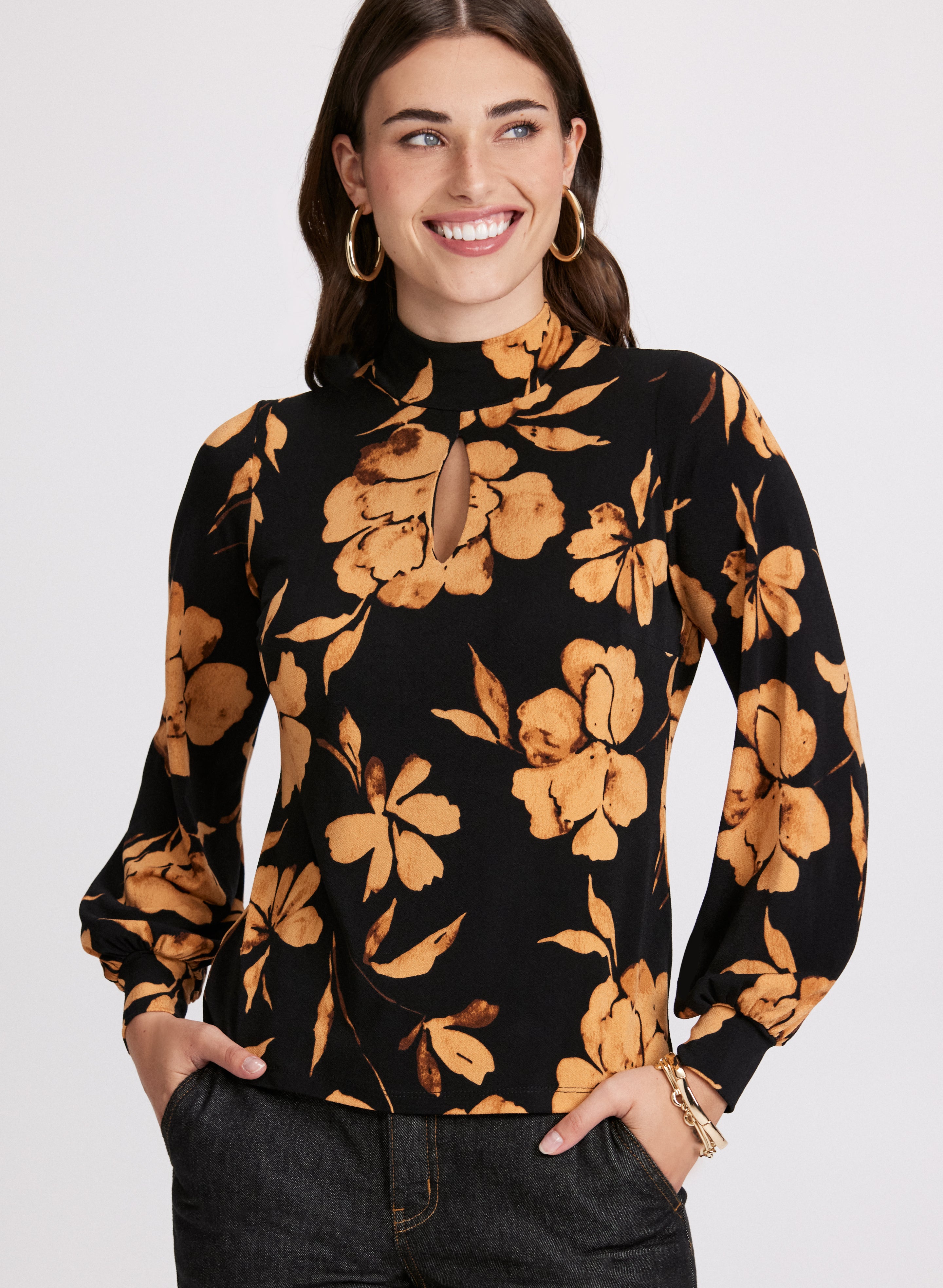Floral Mock Neck Top for Women - Elegant Blouse for Office, Date Night & Spring Outfits | Trendy Floral Print Tops