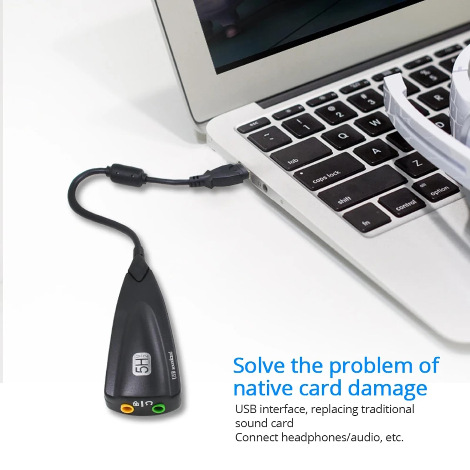 Oadnijuie 5HV2 USB External Sound Card with 3.5mm Adapter - 7.1 Channel Plug & Play Audio Converter for PC/Laptop - Perfect for Gaming, Streaming & Conference Calls