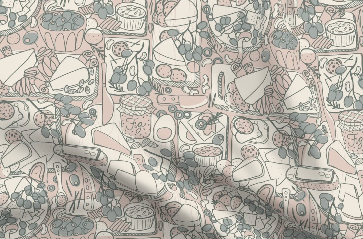 Premium Spoonflower Fleece Fabric - Charcuterie Board Food Print Fat Quarter for DIY Sewing Projects, Cozy Blankets, Loungewear & No-Sew Crafts - Perfect for Home Decor, Baby Gifts & Seasonal DIY