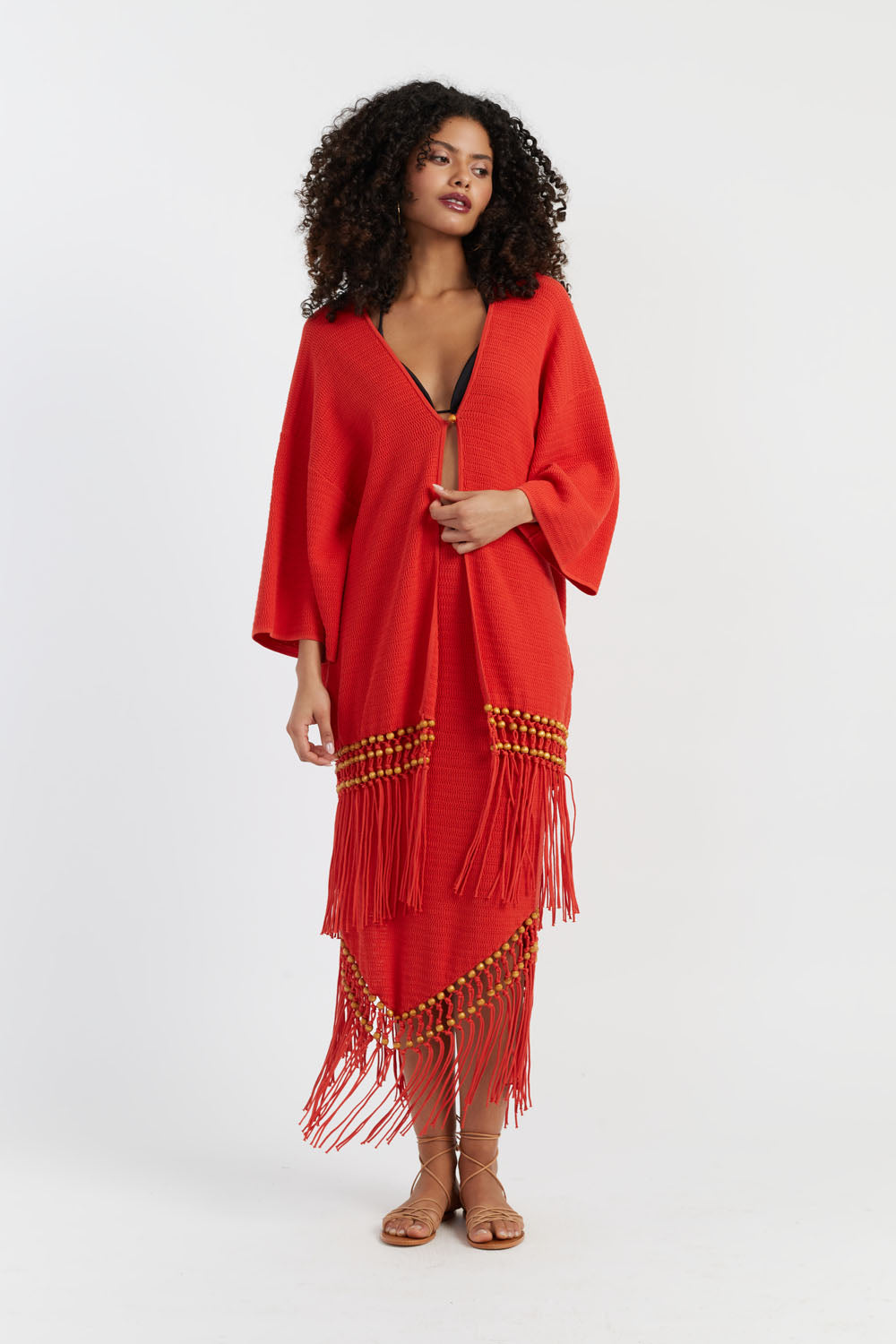 Stylish Terracotta Laura Whitmore Beaded Kaftan Dress - Boho Chic Summer Beach Cover Up & Resort Wear