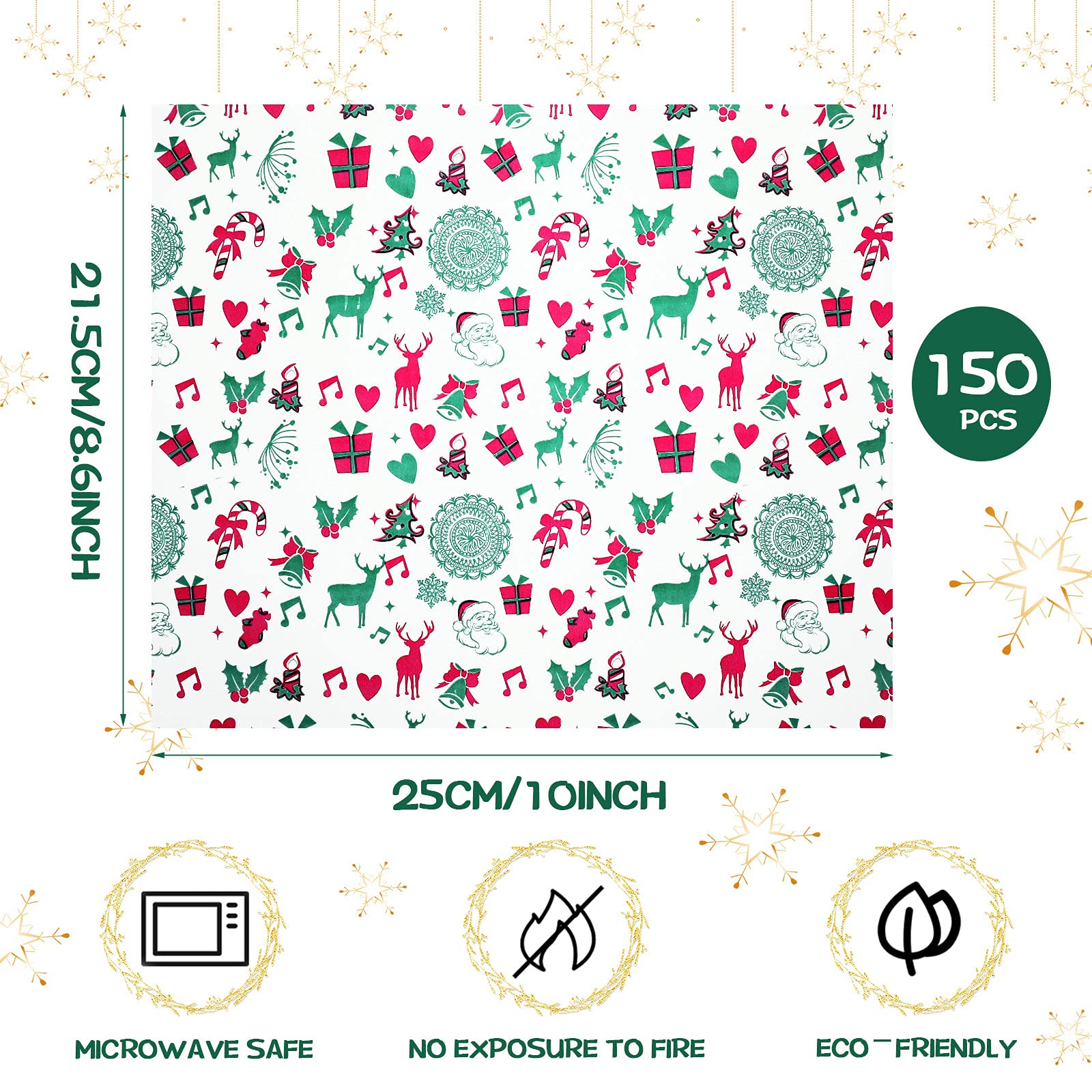 150-Piece Christmas Wax Paper Sheets - Reindeer Food Wrapping Paper, Xmas Greaseproof Wrapping Tissue for Baking, Cooking & Picnic - Holiday Kitchen Parchment Paper for Handmade Treats & Gift Wrapping