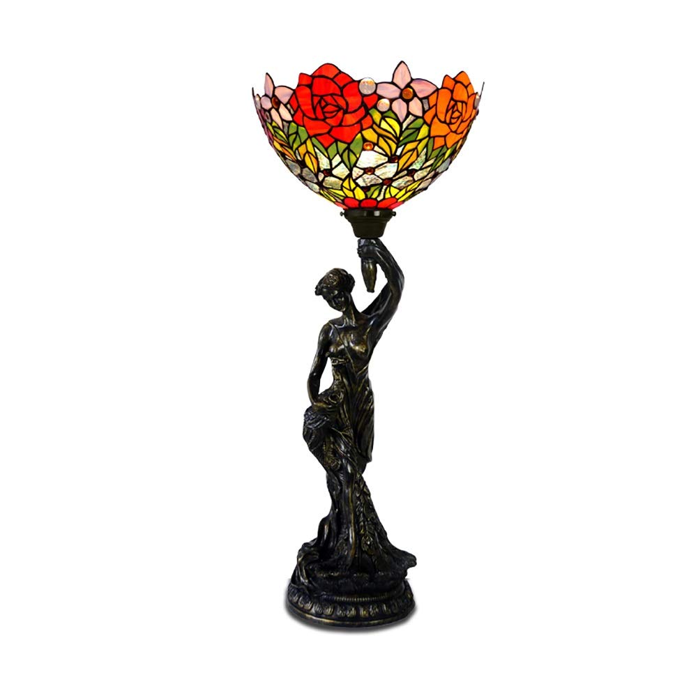 Vintage Tiffany Style Table Lamp - Bronze Statue Art Decor with Resin Shade for Study, Living Room & Bedroom - Classic American Home Lighting (Color: Bronze) | Perfect for Reading, Relaxing & Adding Elegant Ambiance