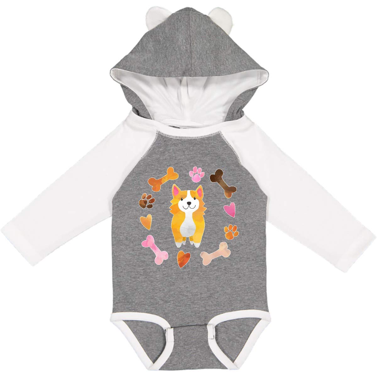 Inktastic Cute Corgi Puppy Valentine's Day Long Sleeve Bodysuit - Hearts & Bones Print for Baby & Toddler - Perfect for Valentine's Gifts, Photo Shoots & Holiday Outfits