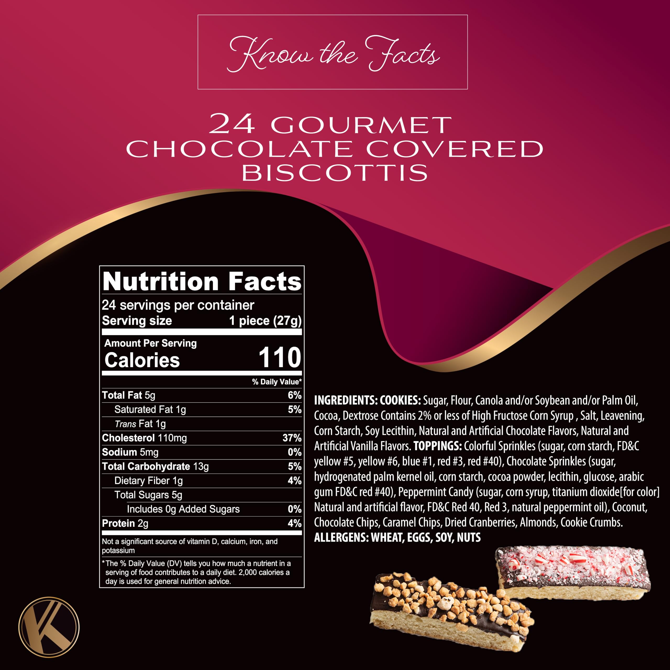 KREMERY Creamy Chocolate Covered Biscotti Cookies Gift Basket - 24 Assorted Sweet Toppings in Elegant Gift Box | Kosher Parve Easter Treats | Perfect for Holiday Gifting, Office Parties & Sweet Indulgence | Made in USA