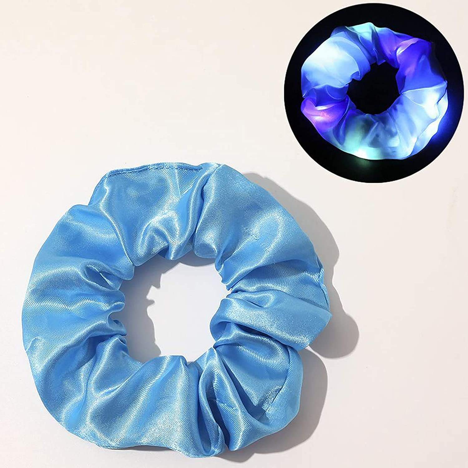 Glow in the Dark Hair Ties - Luminous Scrunchies for Women (Blue) - Perfect for Night Events & Parties