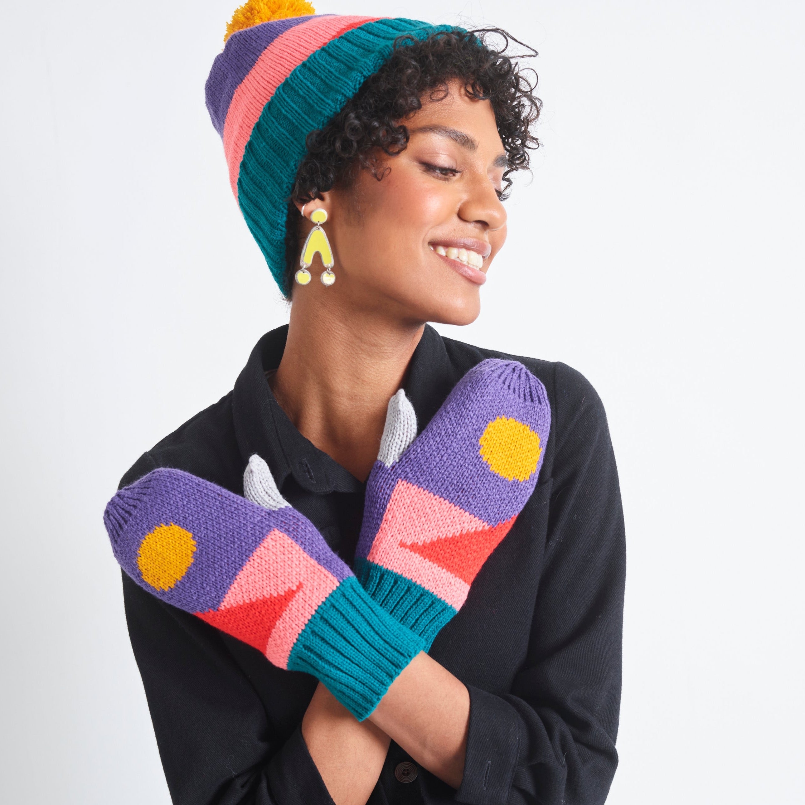 Miss Pompom Dawn Mittens - Cozy Knitted Winter Gloves for Women, Soft Warm Touchscreen Fingerless Gloves - Perfect for Snowboarding, Skiing, and Outdoor Activities