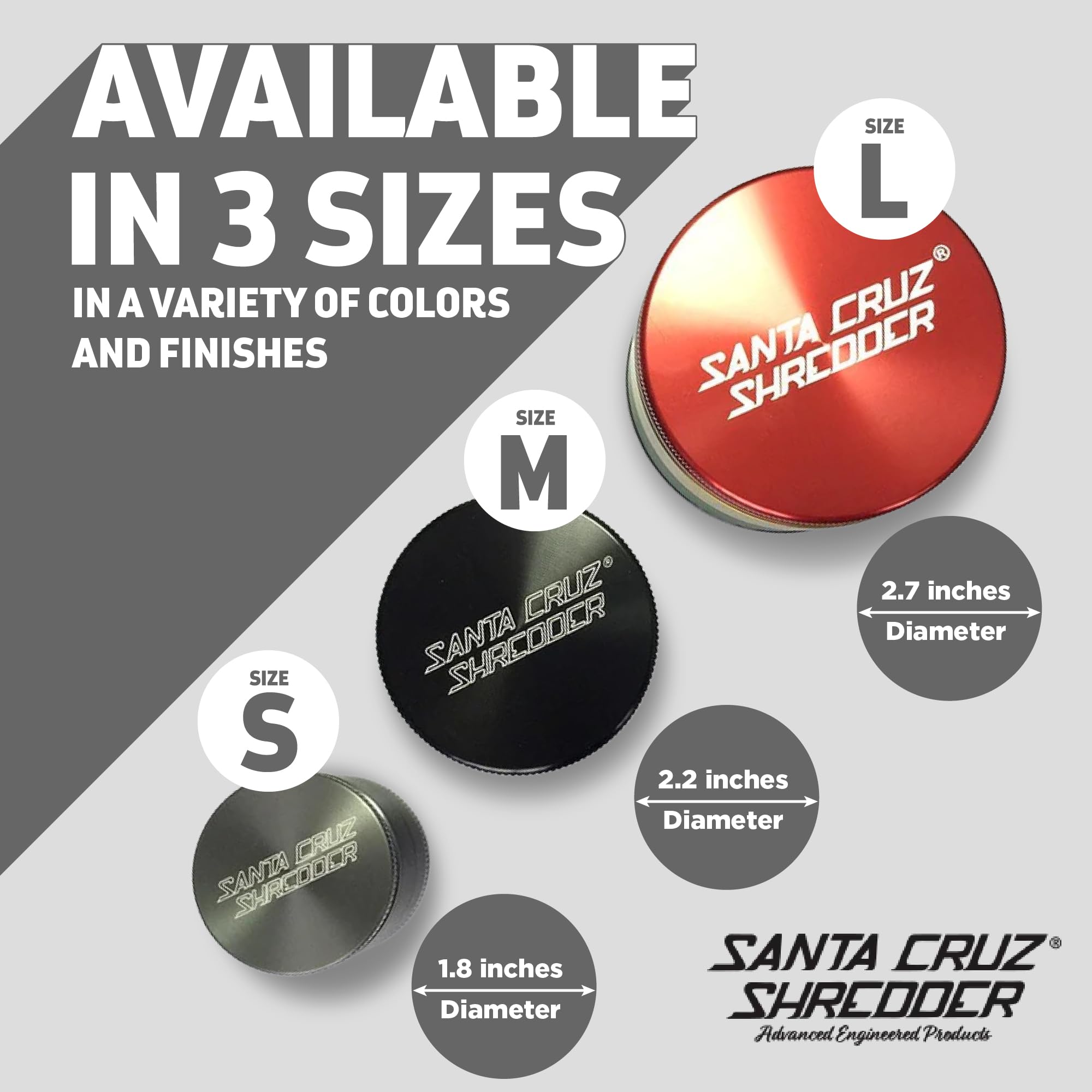 Premium Santa Cruz Shredder 3-Piece Metal Herb Grinder - Large 2.7
