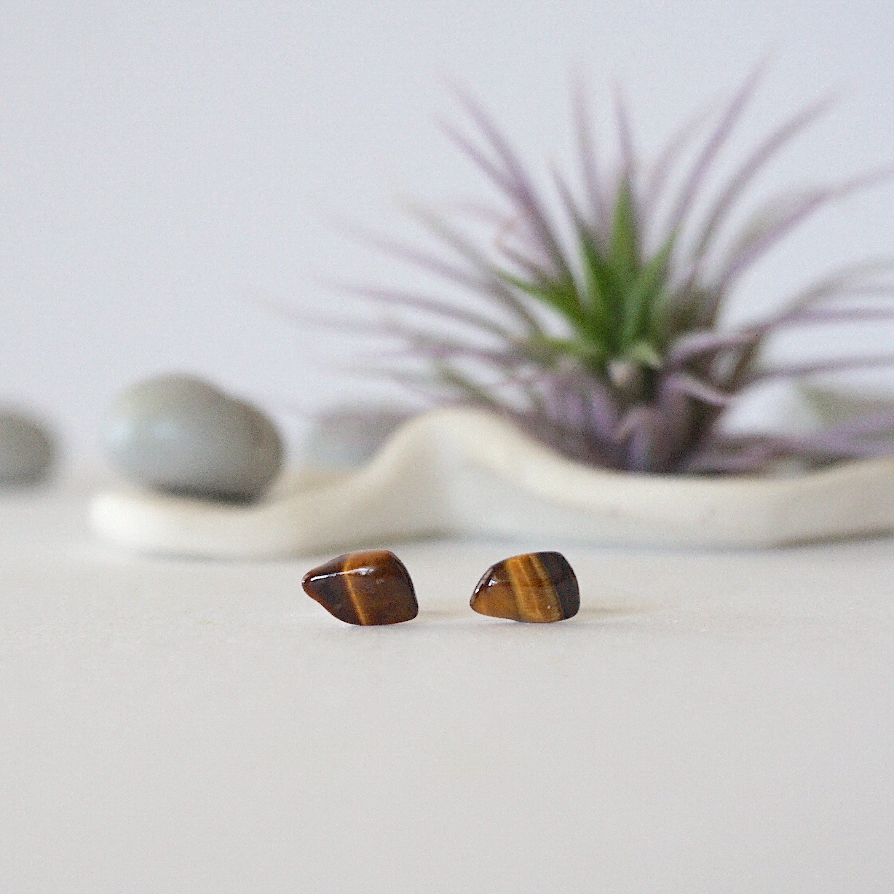 Tiger's Eye Stud Earrings - Natural Stone Post Earrings for Women | Perfect for Everyday Wear, Office & Special Occasions