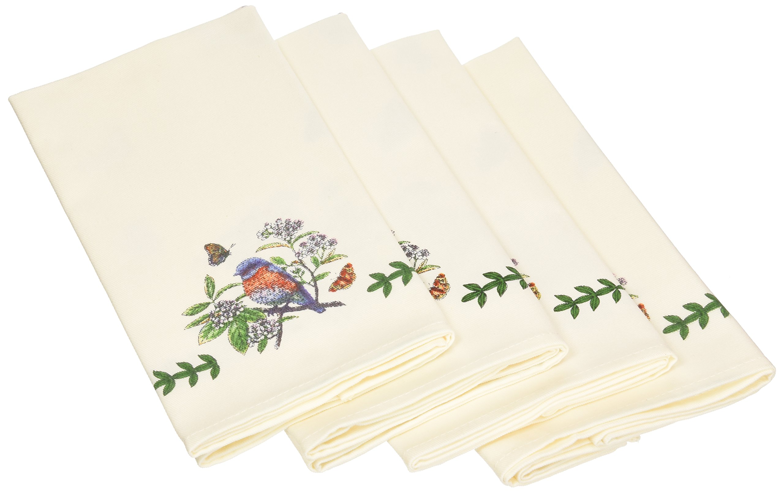 Avanti Linens 4-Piece Embroidered Napkin Set - Botanical Bird Design Kitchen & Dining Accessories for Home Decor, Perfect for Dinner Parties & Holiday Gatherings