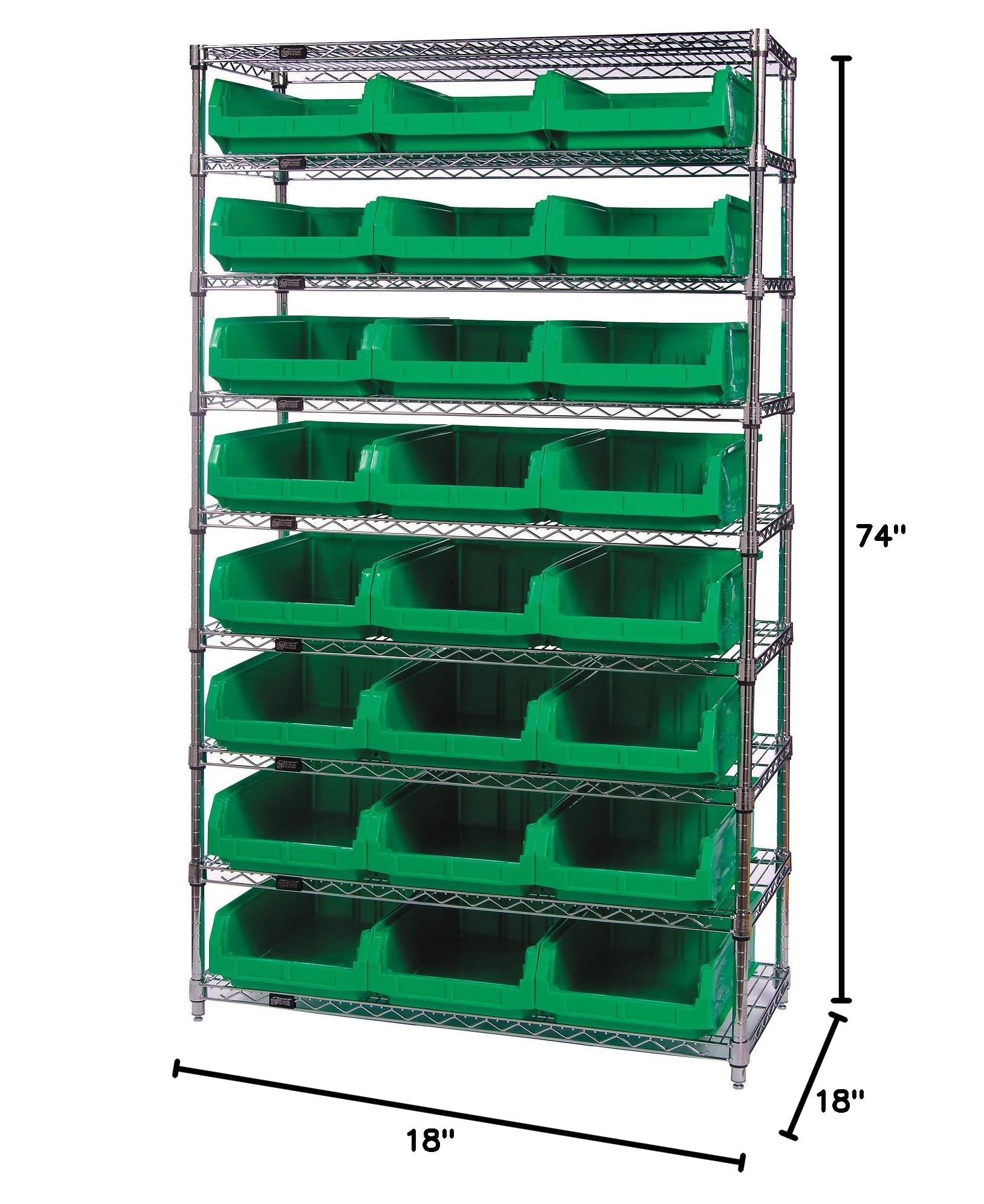 Quantum Storage Systems WR5-543YL 5-Tier Wire Shelving Unit with 8 Yellow Magnum Bins - Chrome Finish, 18