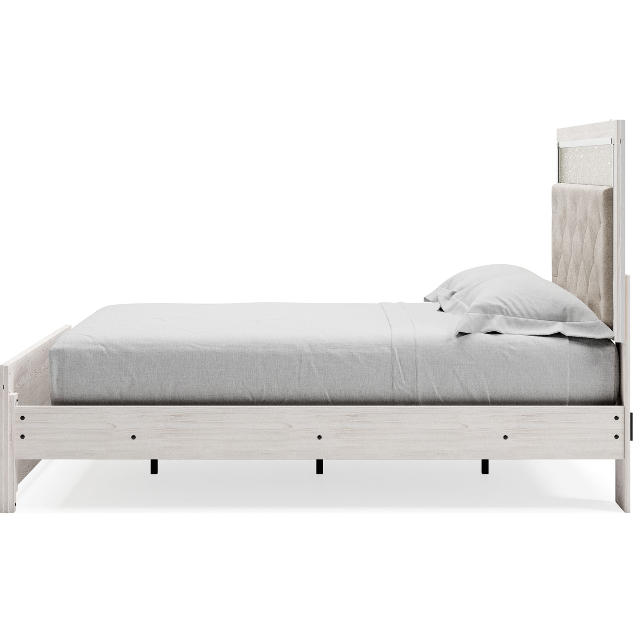 Altyra White Panel Bed Frame - Queen Size, Modern Platform Bed with Upholstered Headboard for Bedroom Decor
