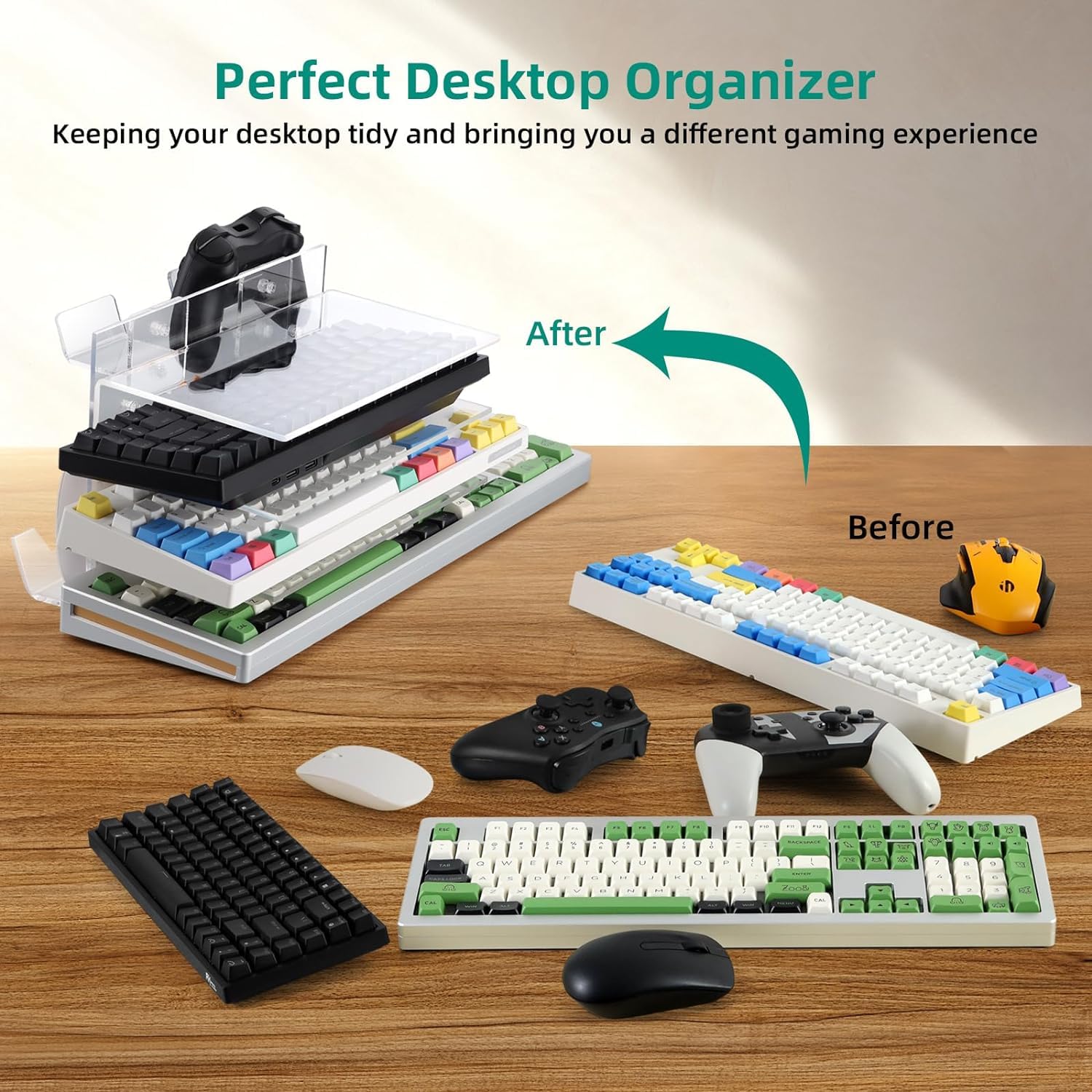 MASTLU 3-Tier Acrylic Keyboard Stand - Space Saving Desktop Organizer for Home & Office Gaming Setup