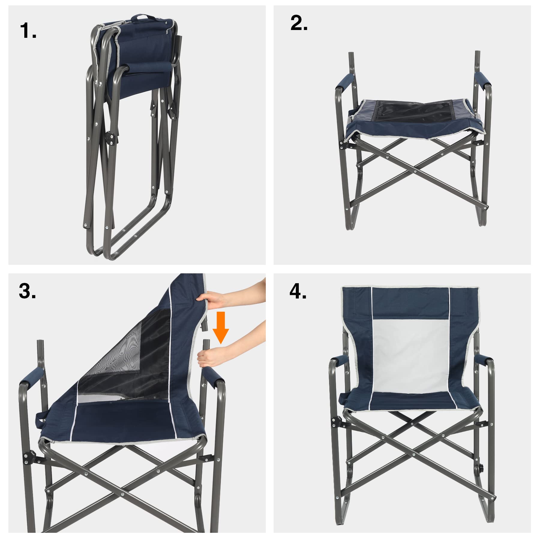 Heavy Duty Steel Folding Director Chair for Adults - Portable Lightweight Camping Chair for Outdoor, Indoor, Patio, Lawn, Travel, Sports & Fishing - Navy Blue - Perfect for Camping Trips, Backyard BBQs and Beach Outings
