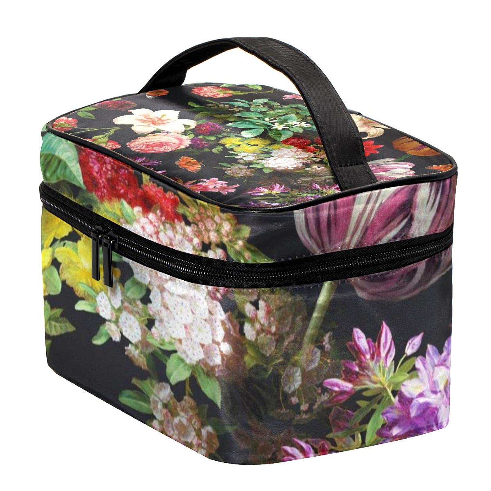Vibrant Floral Travel Makeup Bag - Large Cosmetic Organizer with Zipper for Women & Girls | Perfect for Vacation, Gym, and Daily Essentials Storage