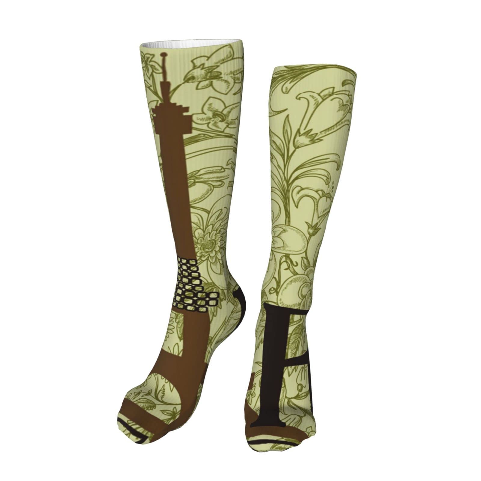 Women's Knee High Socks & Men's Athletic Tube Socks - Yellow Shaded Leaves Design for Running, Hiking & Casual Wear