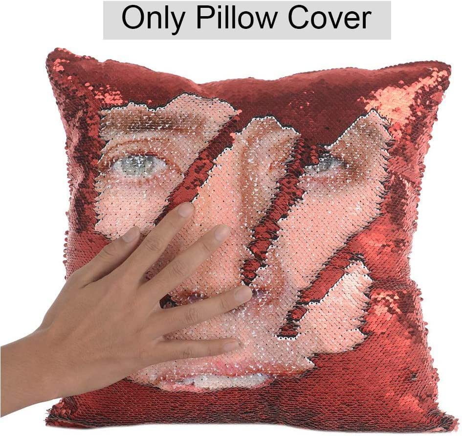 Reversible Sequin Pillow Cover 16x16 Inches - Nicolas Cage Funny Gag Gift, White Elephant Gift, Decorative Throw Cushion Case for Home Decor, Party Favors & Unique Gifts