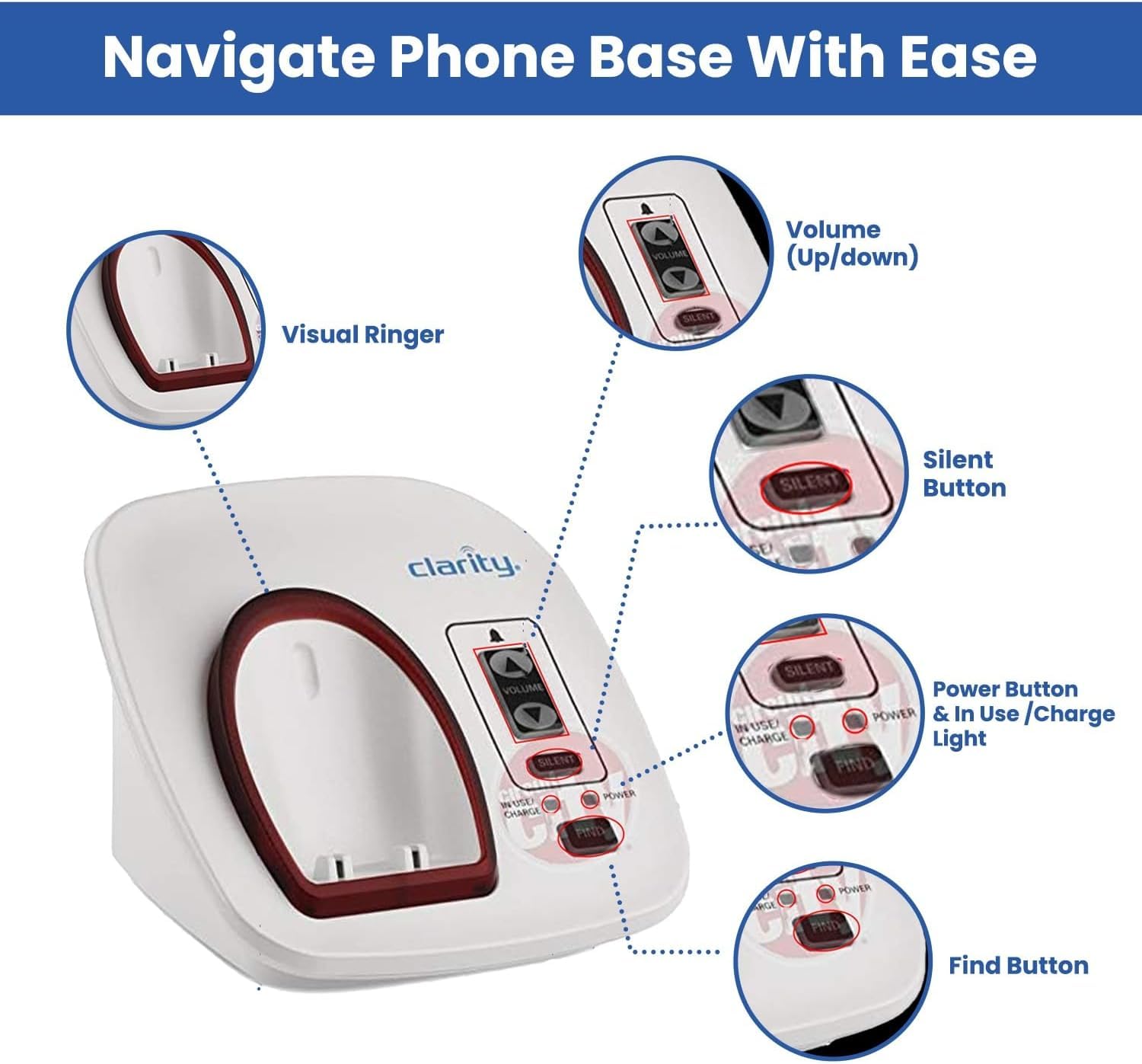 Clarity XLC3.4+ Amplified Cordless Phone for Seniors & Hearing Impaired - 50dB Loud Sound, Talking Caller ID, Big Buttons | Home & Office Use for Elderly with Hearing Loss