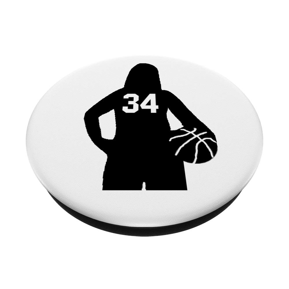 #34 Basketball Gifts for Girls, Women & Kids - White PopSockets Phone Grip & Stand for iPhone, Samsung & Tablets | Perfect for Sports Fans, Game Days & School Use