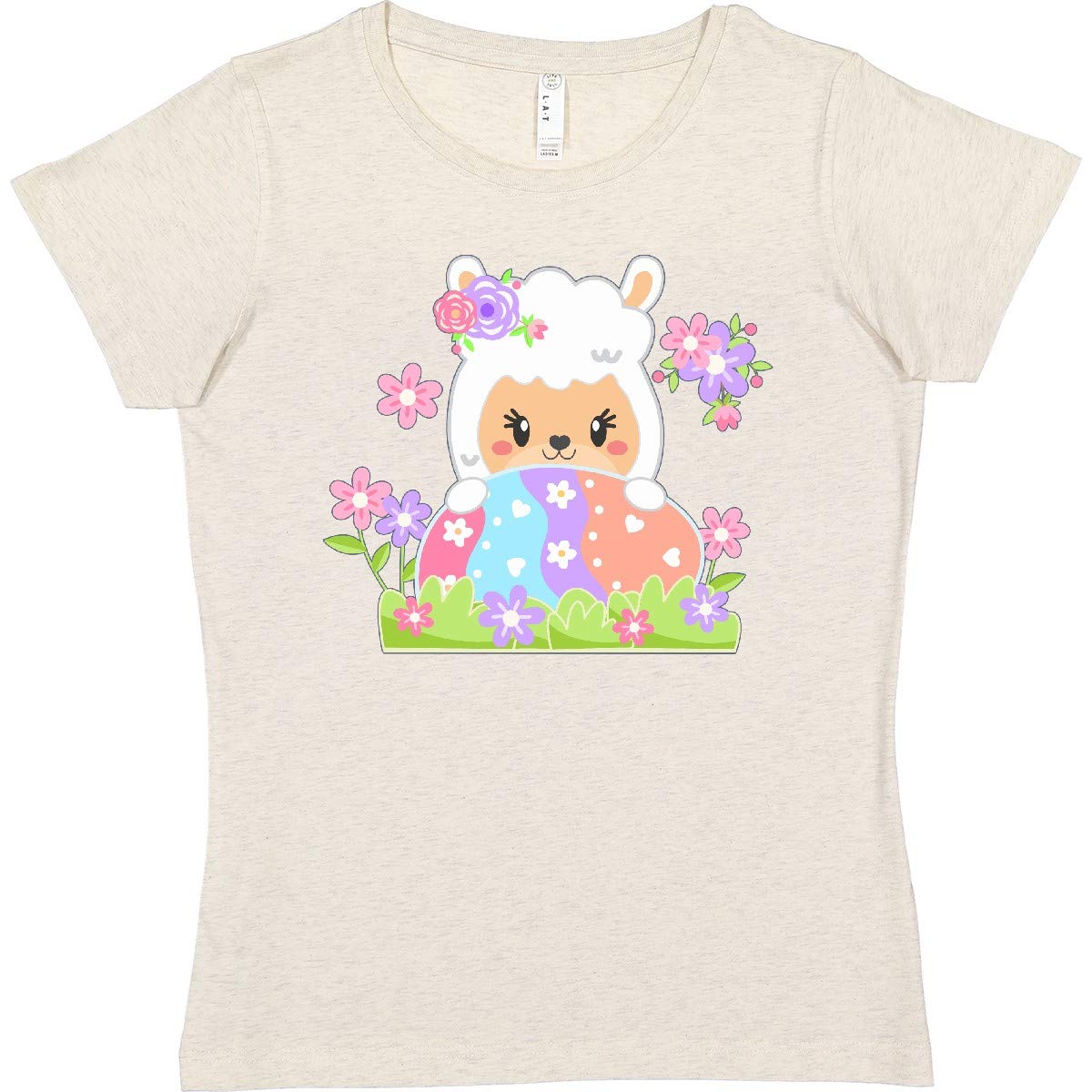 Inktastic Women's Cute Easter Llama T-Shirt with Spring Flowers & Eggs Design - Perfect for Easter Celebrations, Spring Outfits & Casual Wear