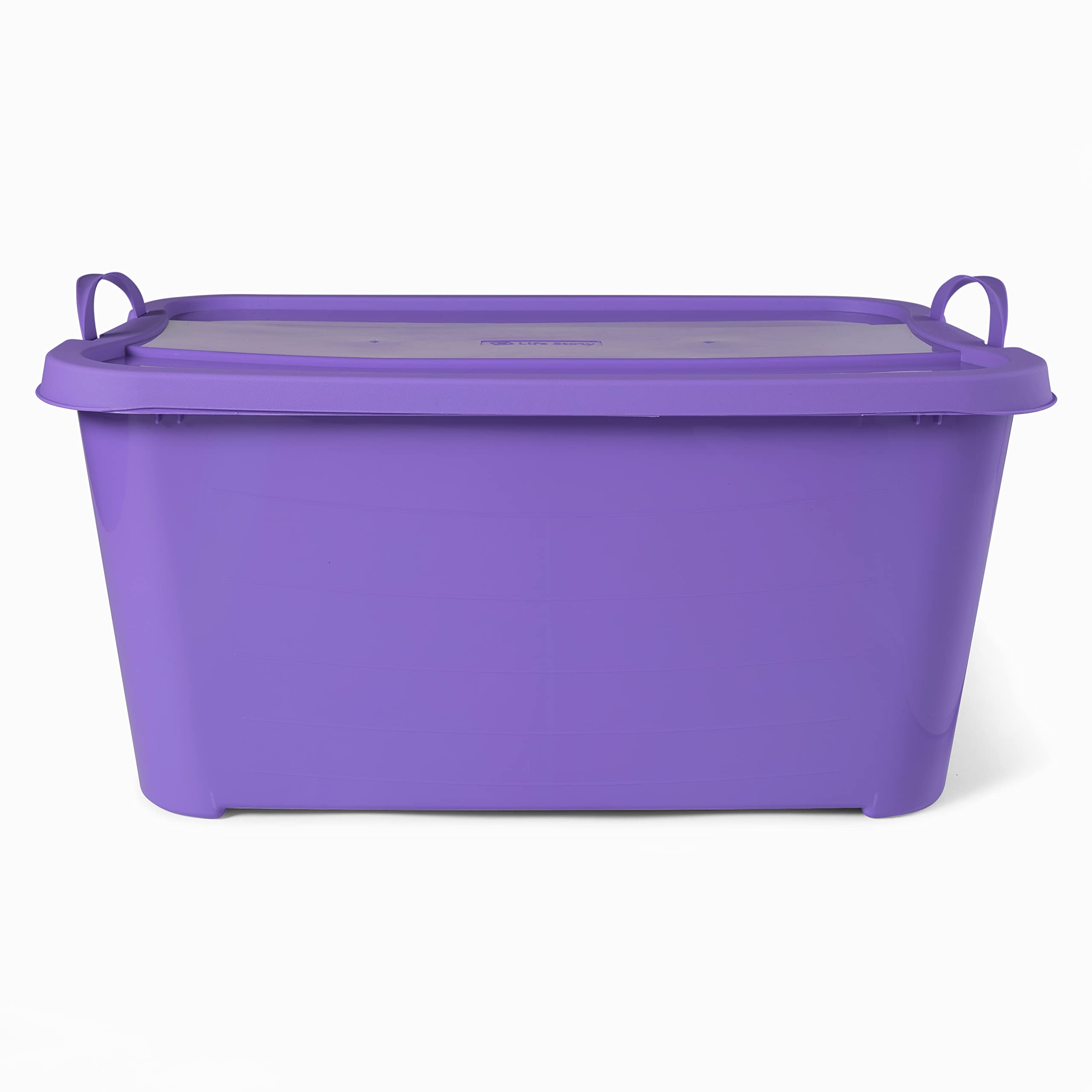55 Qt Stackable Plastic Storage Bins with Lids - 12 Pack Purple for Organizing Closet, Pantry & Garage | Durable Clear Containers for Home Organization