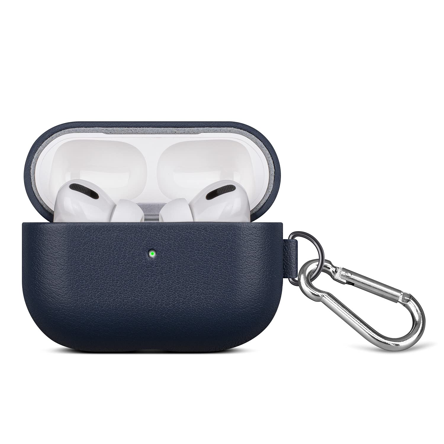 Premium Genuine Leather AirPods Pro Case with Keychain - Hard Protective Cover Compatible with Apple AirPods Pro Wireless Charging Case (Blue) | Portable Travel Accessory for Daily Commute & Outdoor Activities
