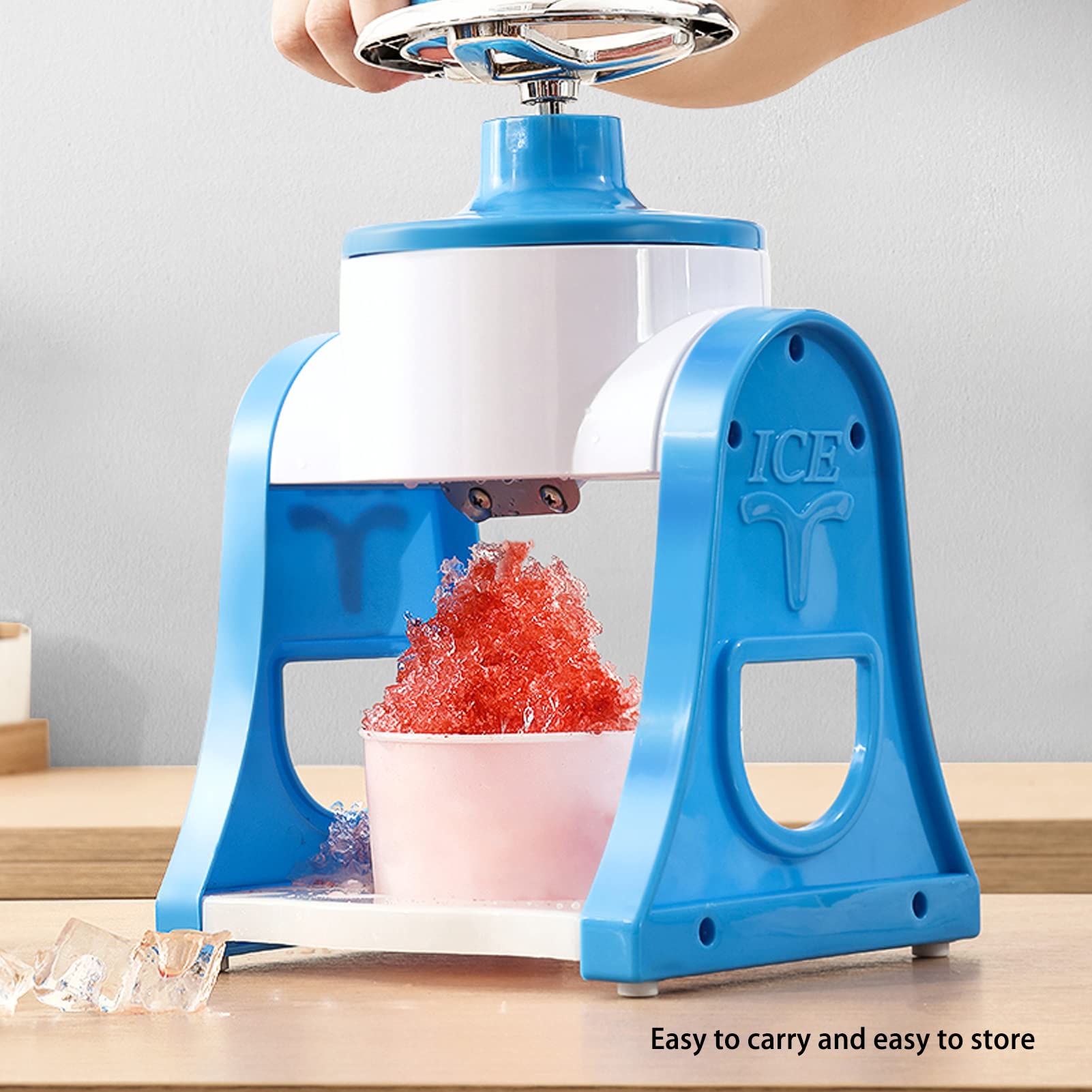 Portable Hand Crank Snow Cone Maker - Mini Ice Shaver & Crusher Machine for Home, Restaurants, Cafes - Perfect for Summer Parties, Kids Treats & Food Stalls (Blue)