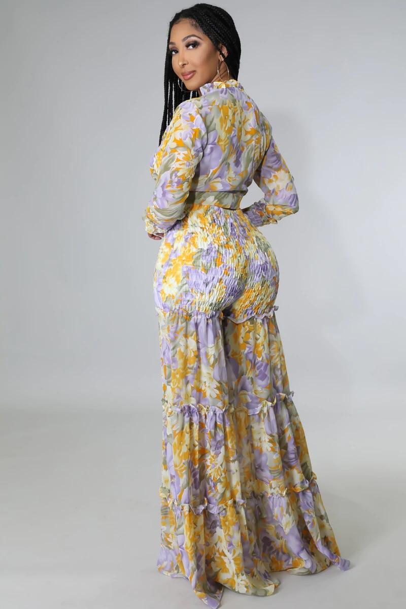Spring Beauty Pant Set - Women's Floral Printed Lounge Pants & Top Comfy Outfit for Home, Yoga, and Casual Wear